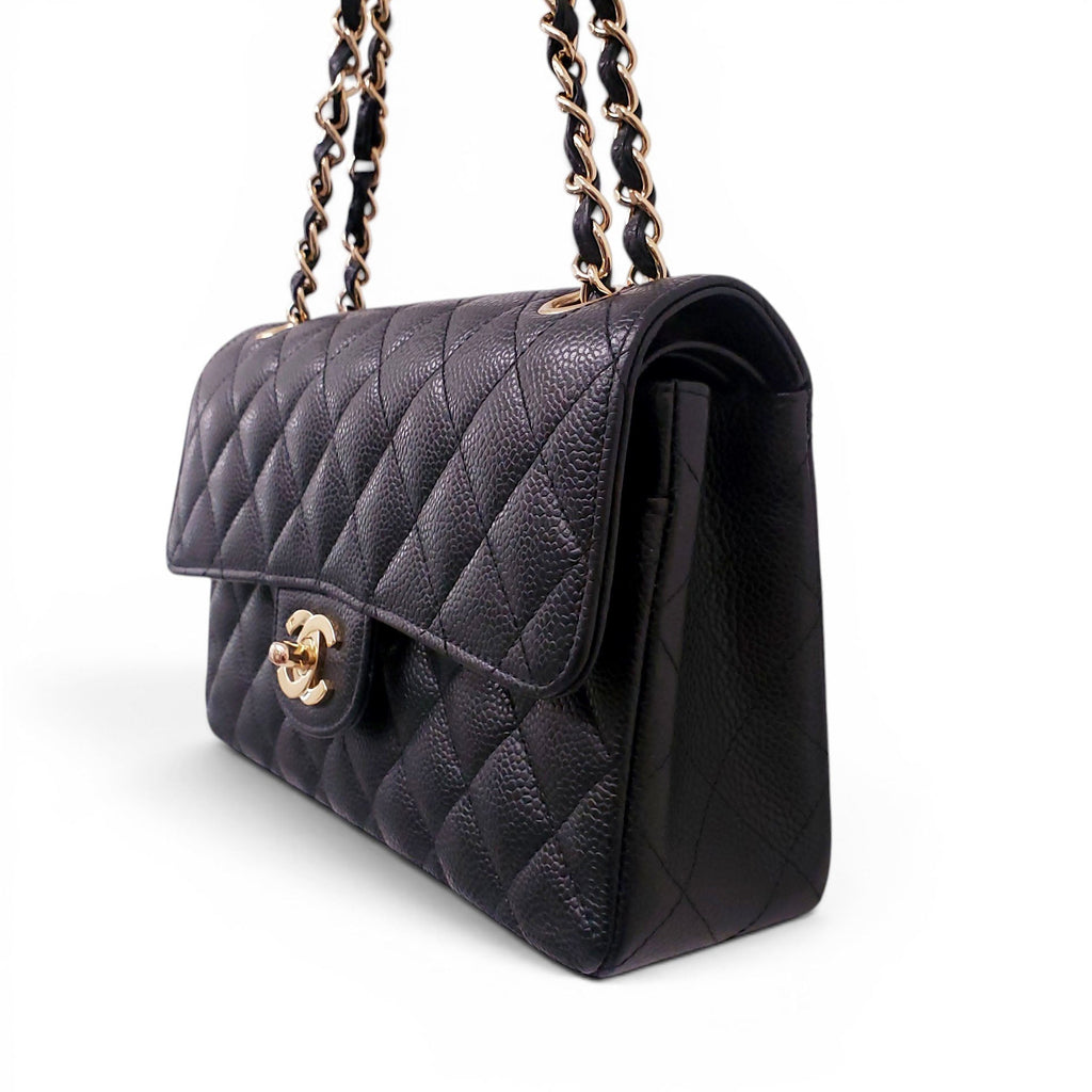 CHANEL SMALL BLACK CAVIAR LEATHER FLAP BAG