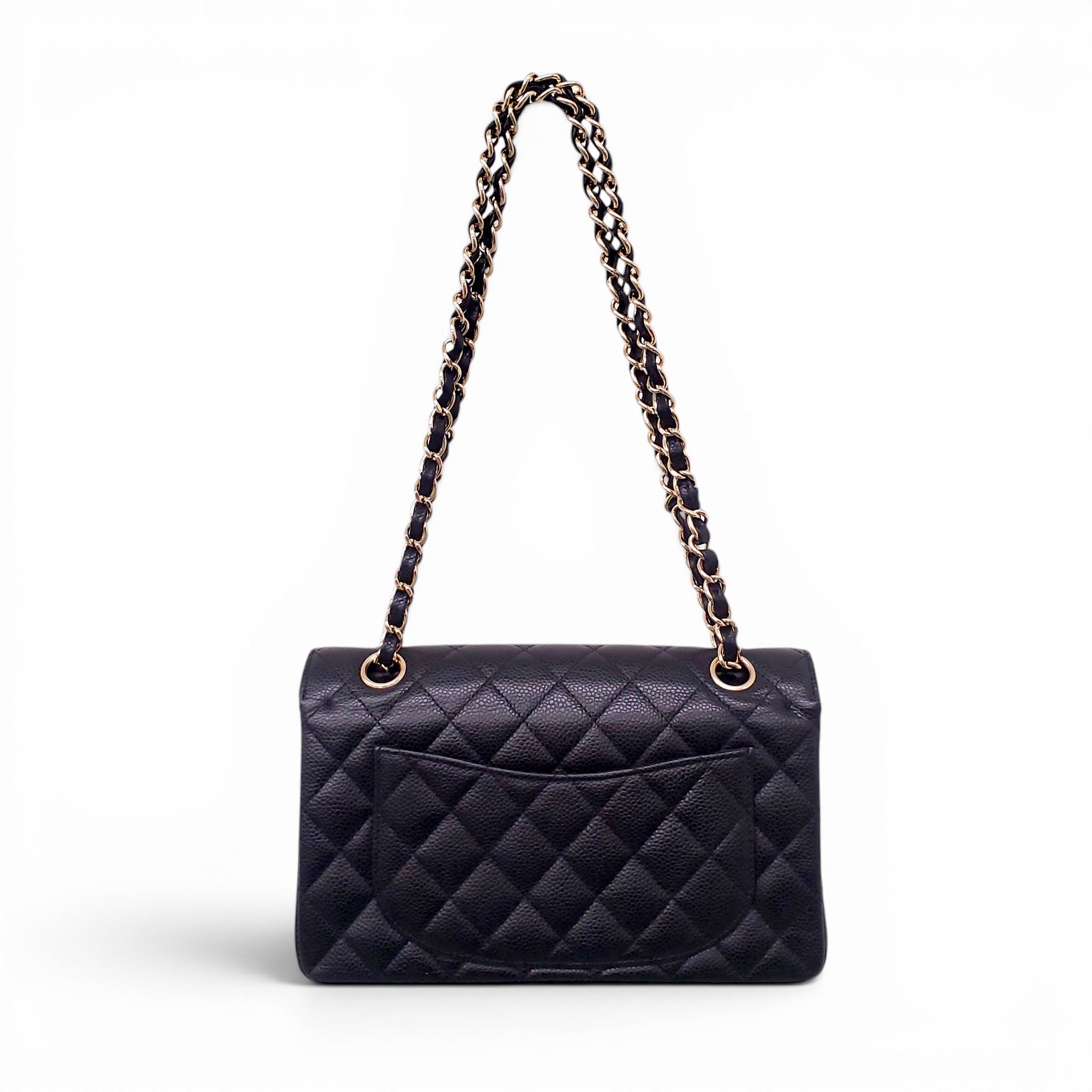 CHANEL SMALL BLACK CAVIAR LEATHER FLAP BAG