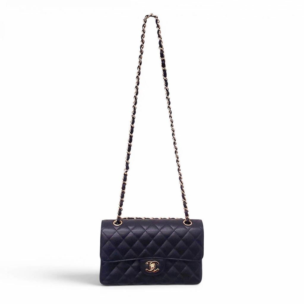 CHANEL SMALL BLACK CAVIAR LEATHER FLAP BAG
