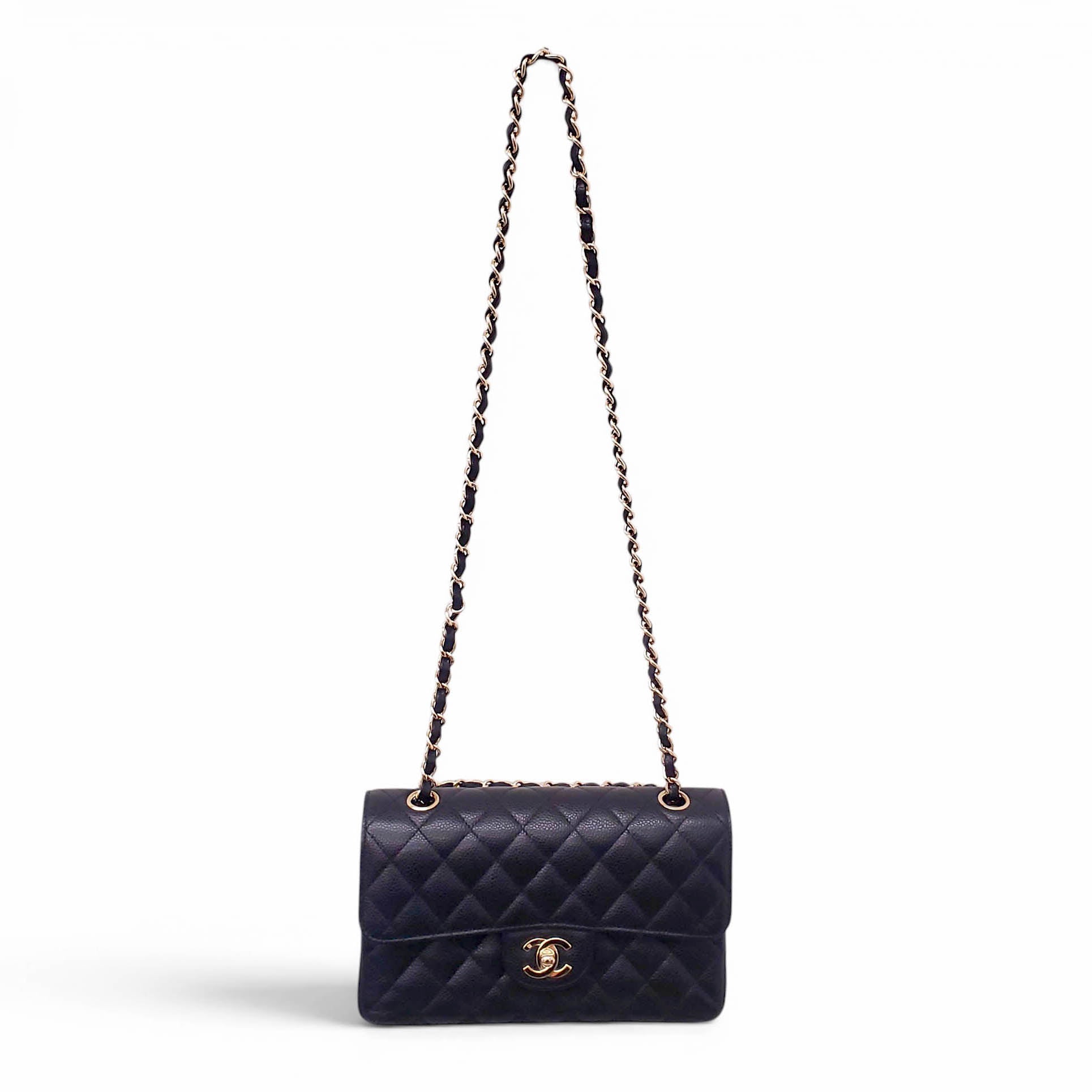 CHANEL SMALL BLACK CAVIAR LEATHER FLAP BAG