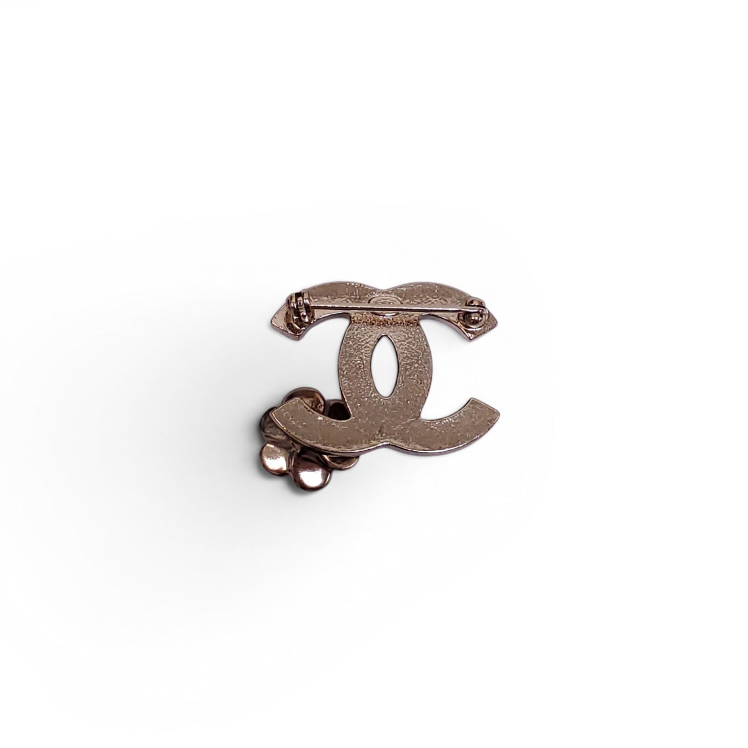 CHANEL SMALL LOGO BROOCH WITH CAMÉLIA FLOWER
