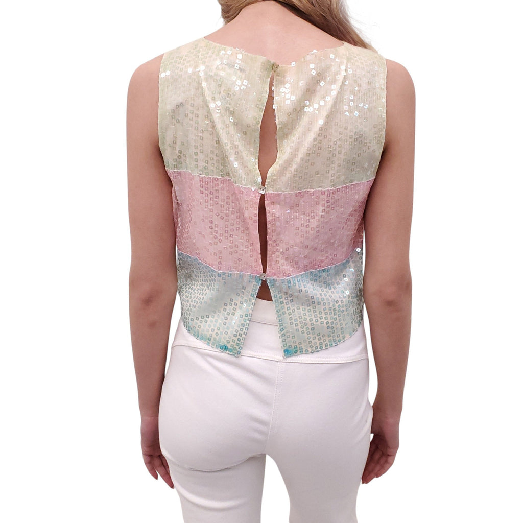 CHANEL TRI-COLOUR SEQUIN TOP AND CARDIGAN - SIZE 38