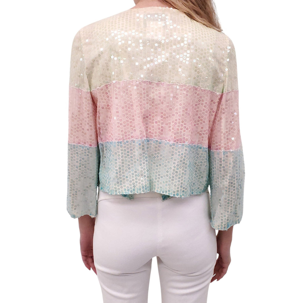 CHANEL TRI-COLOUR SEQUIN TOP AND CARDIGAN - SIZE 38