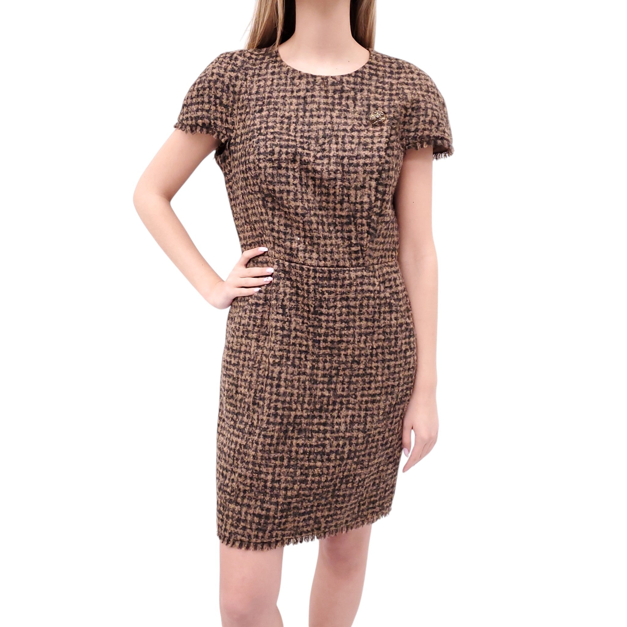 CHANEL TWEED DRESS WITH LOGO BUTTONS - SIZE 42