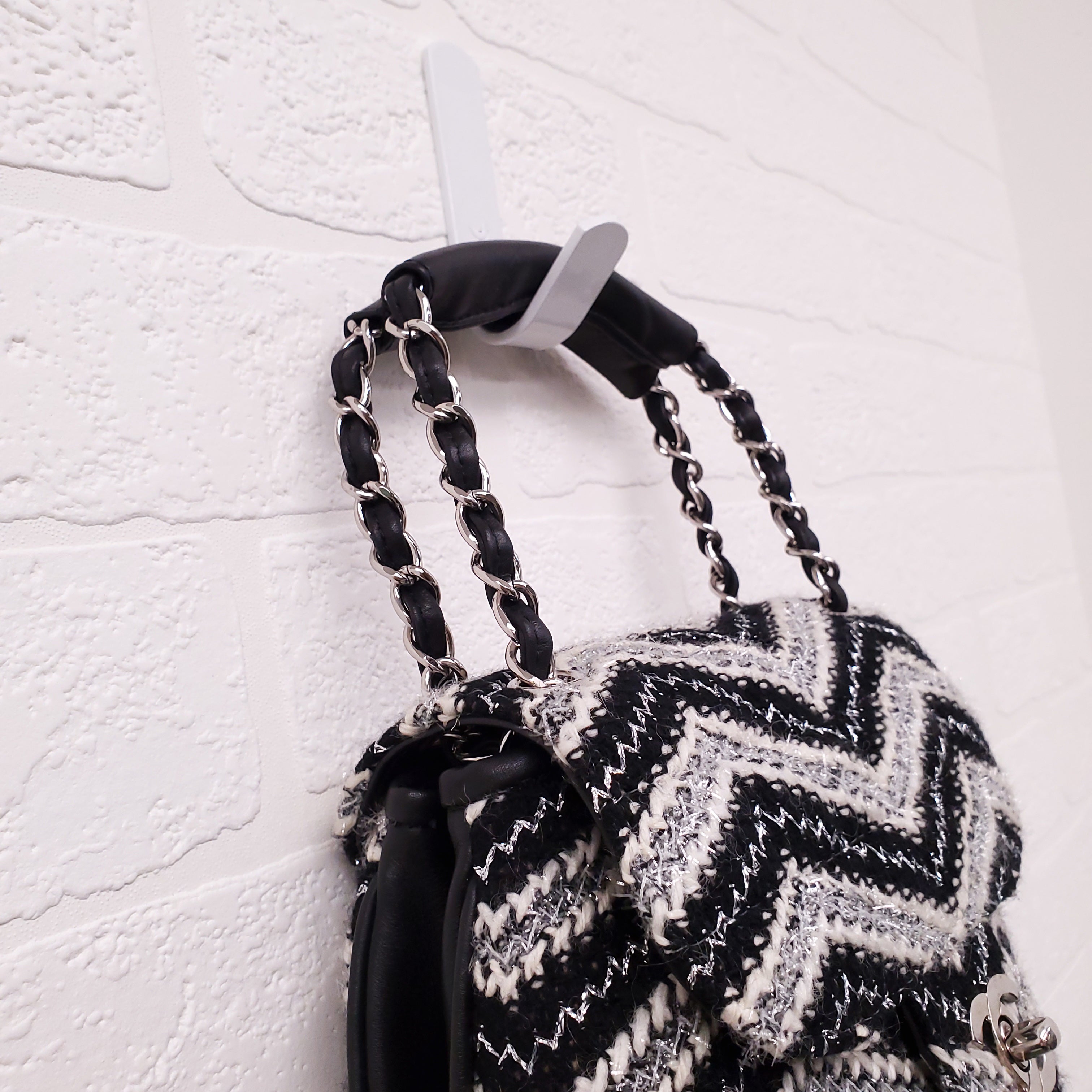 CHANEL TWEED CHEVRON TOP HANDLE FLAP BAG