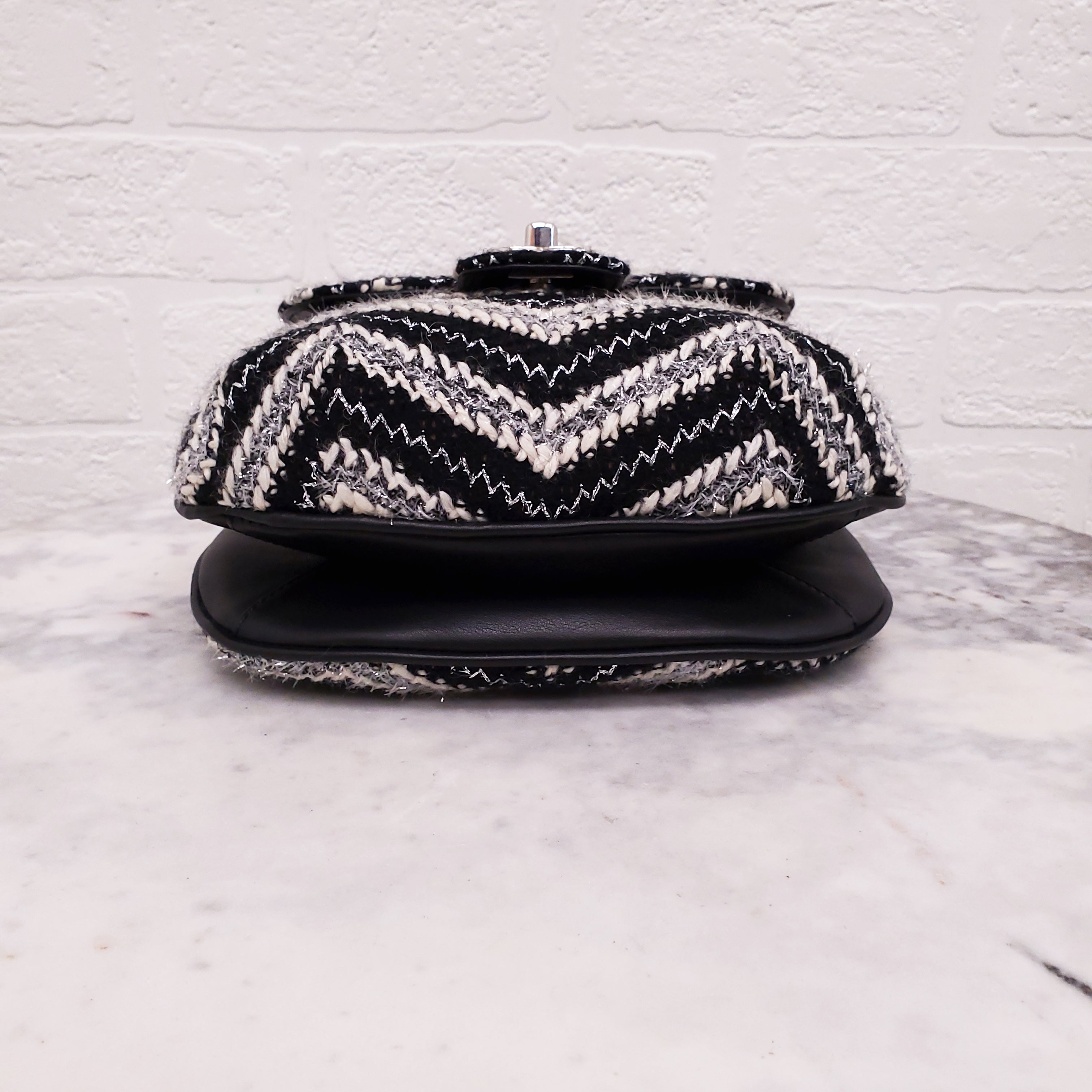 CHANEL TWEED CHEVRON TOP HANDLE FLAP BAG