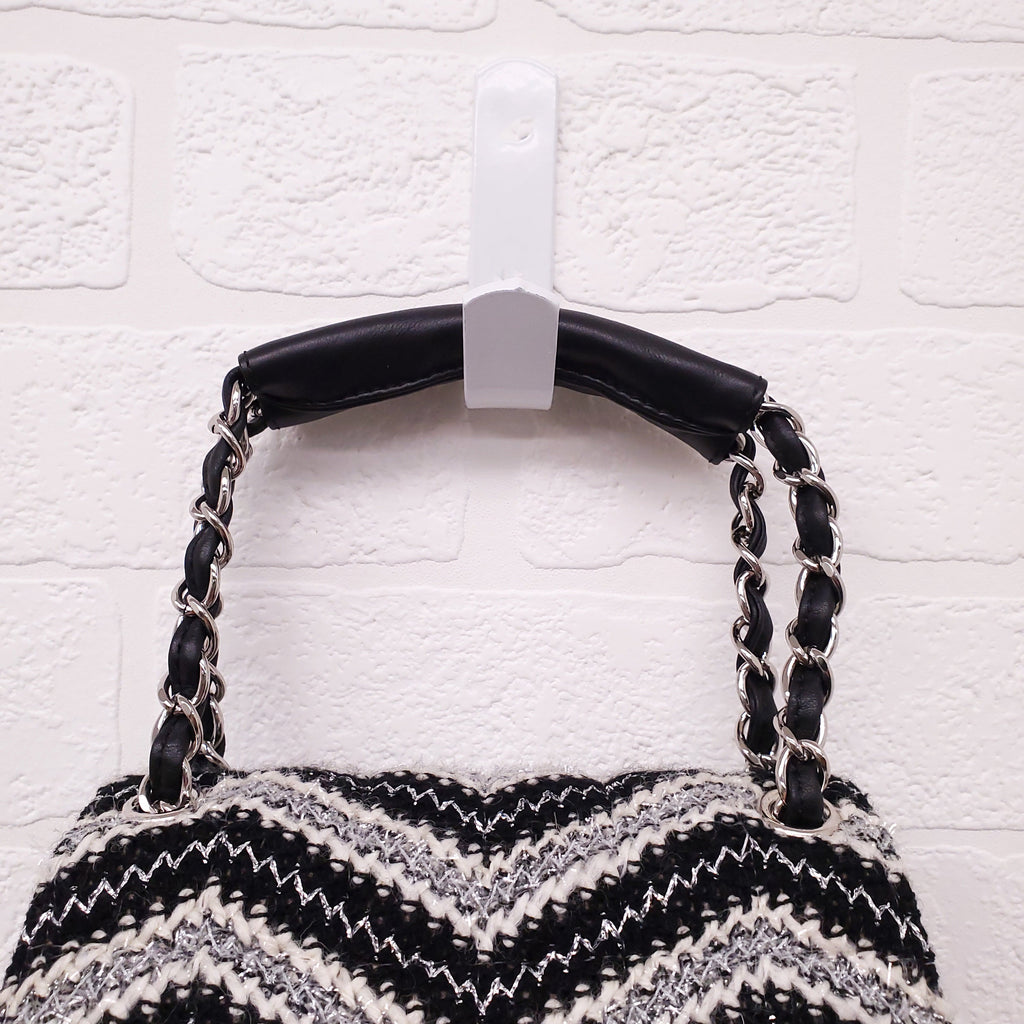 CHANEL TWEED CHEVRON TOP HANDLE FLAP BAG