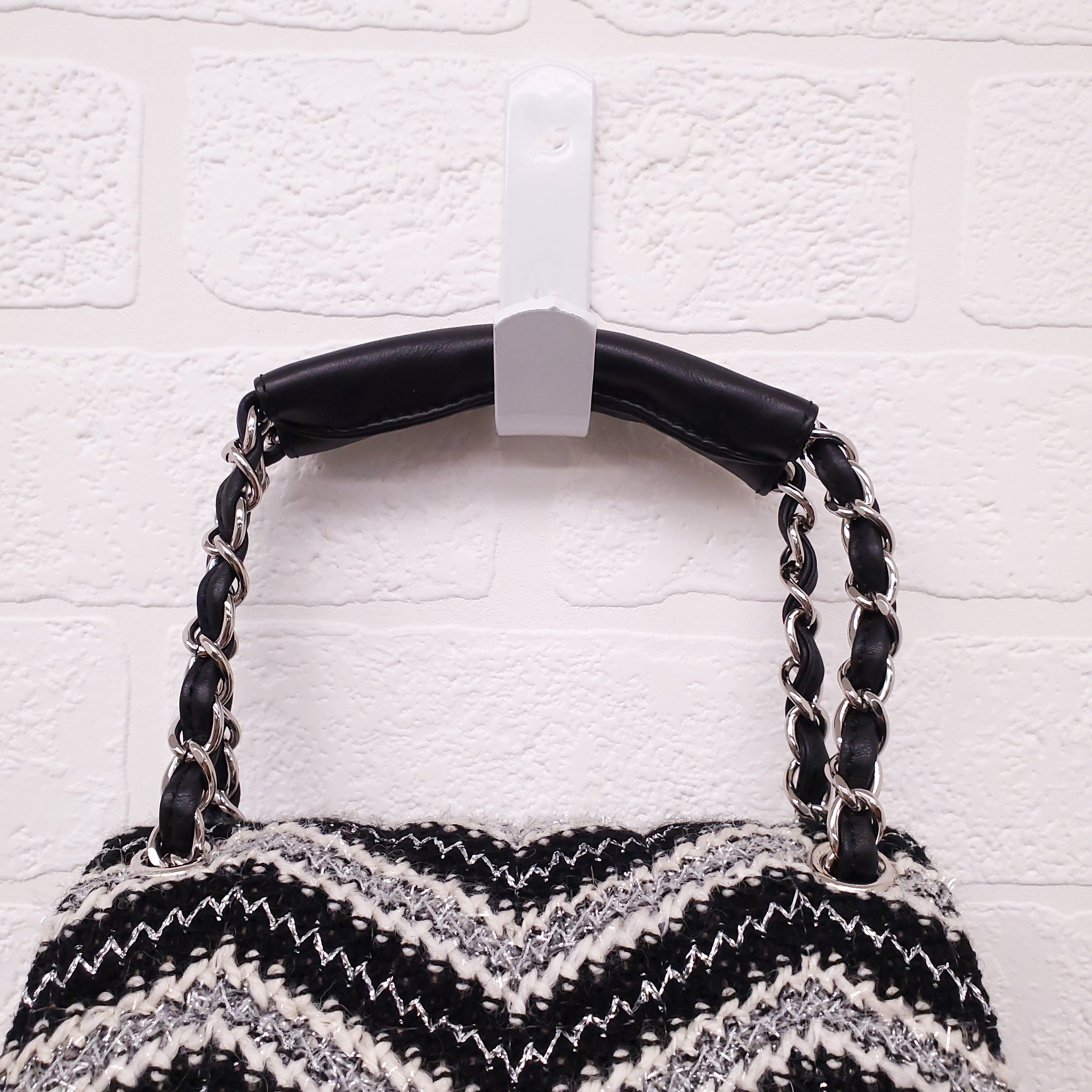 CHANEL TWEED CHEVRON TOP HANDLE FLAP BAG