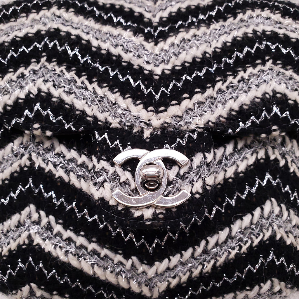 CHANEL TWEED CHEVRON TOP HANDLE FLAP BAG