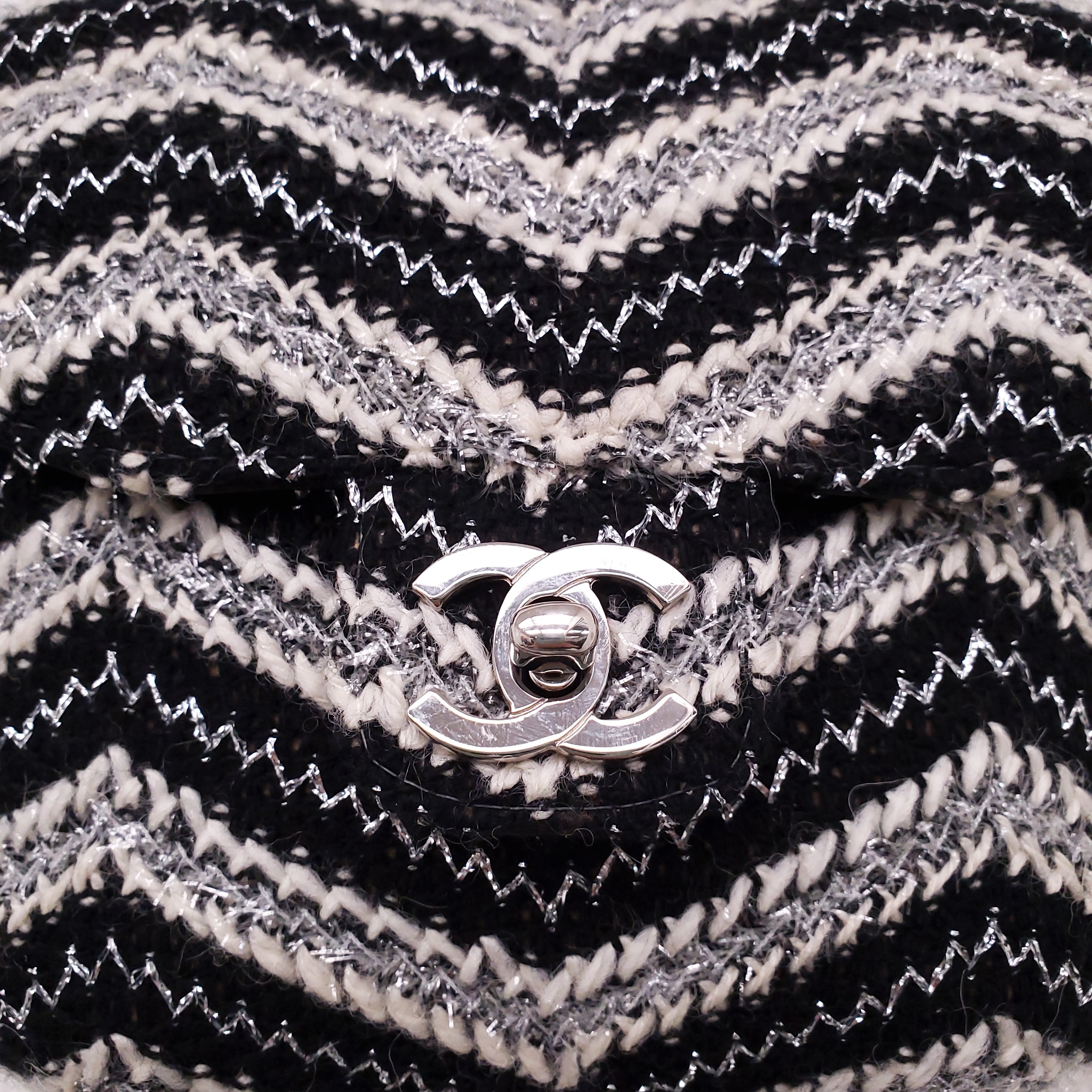 CHANEL TWEED CHEVRON TOP HANDLE FLAP BAG