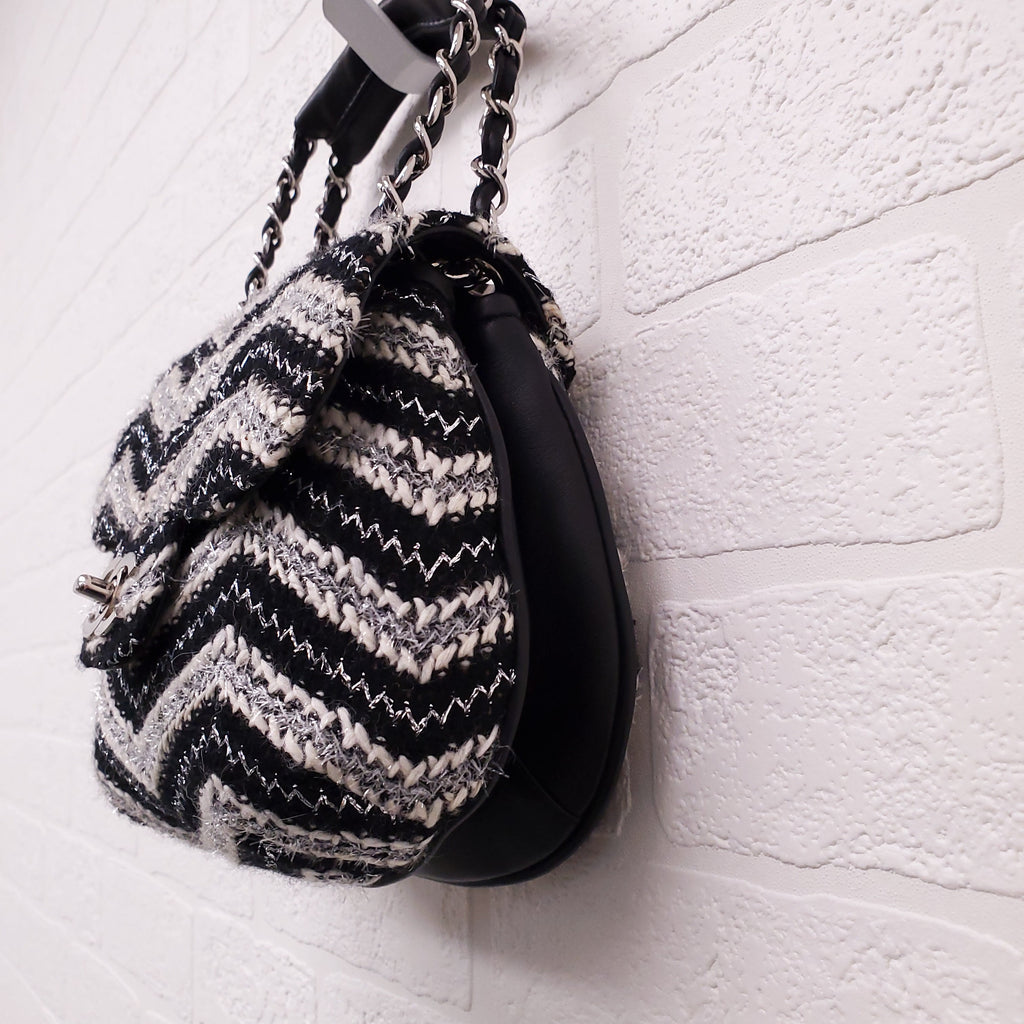 CHANEL TWEED CHEVRON TOP HANDLE FLAP BAG