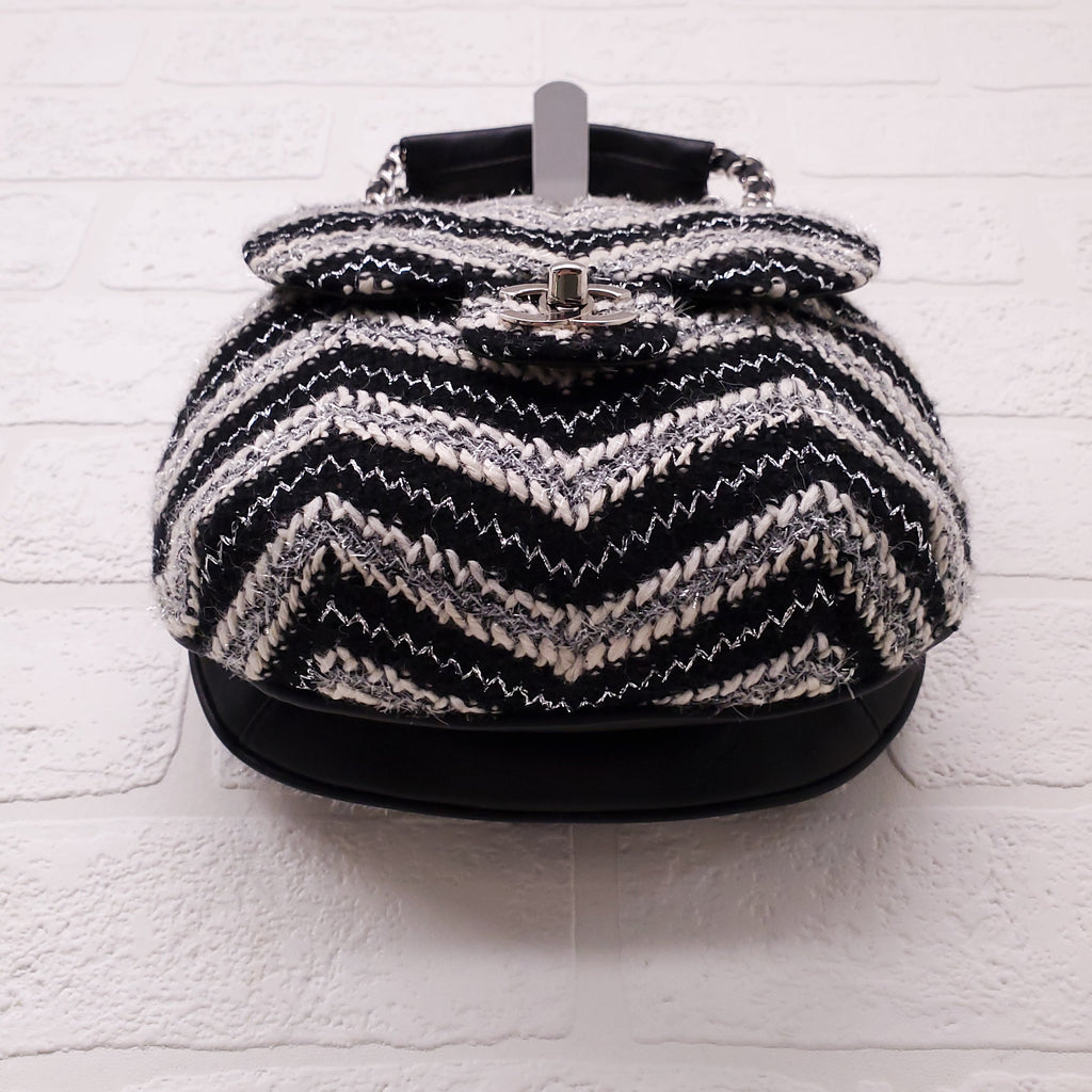 CHANEL TWEED CHEVRON TOP HANDLE FLAP BAG