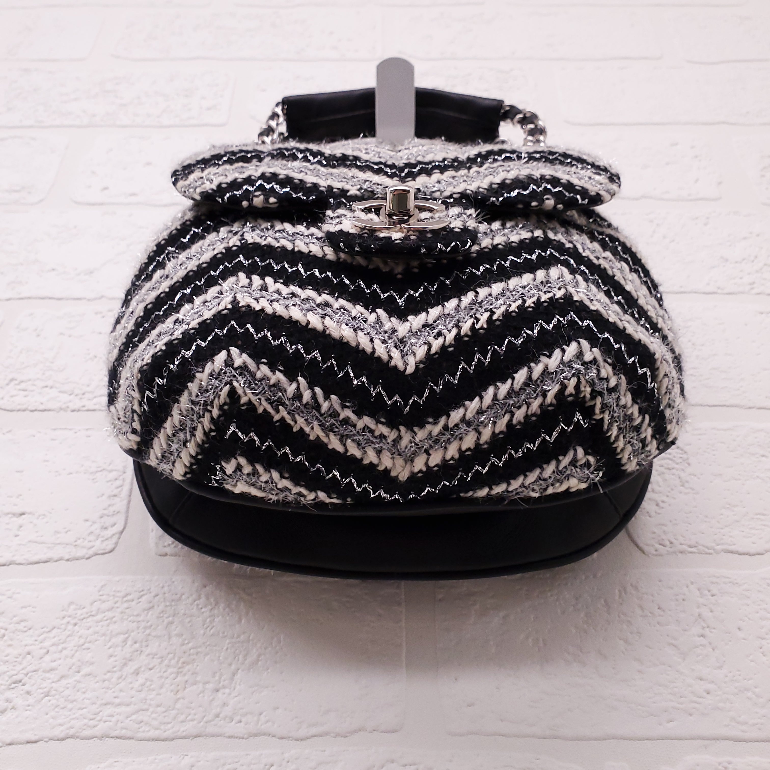 CHANEL TWEED CHEVRON TOP HANDLE FLAP BAG