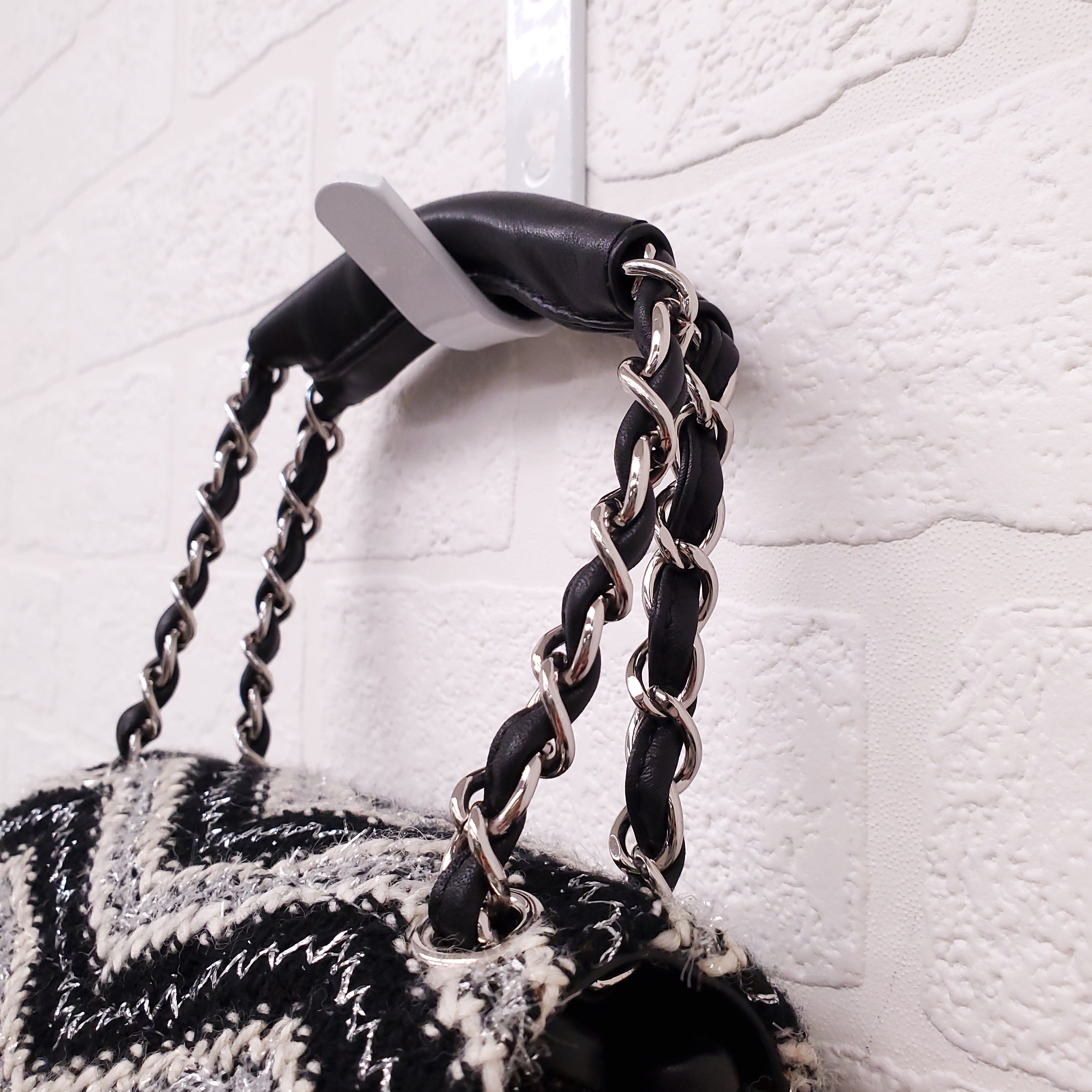 CHANEL TWEED CHEVRON TOP HANDLE FLAP BAG
