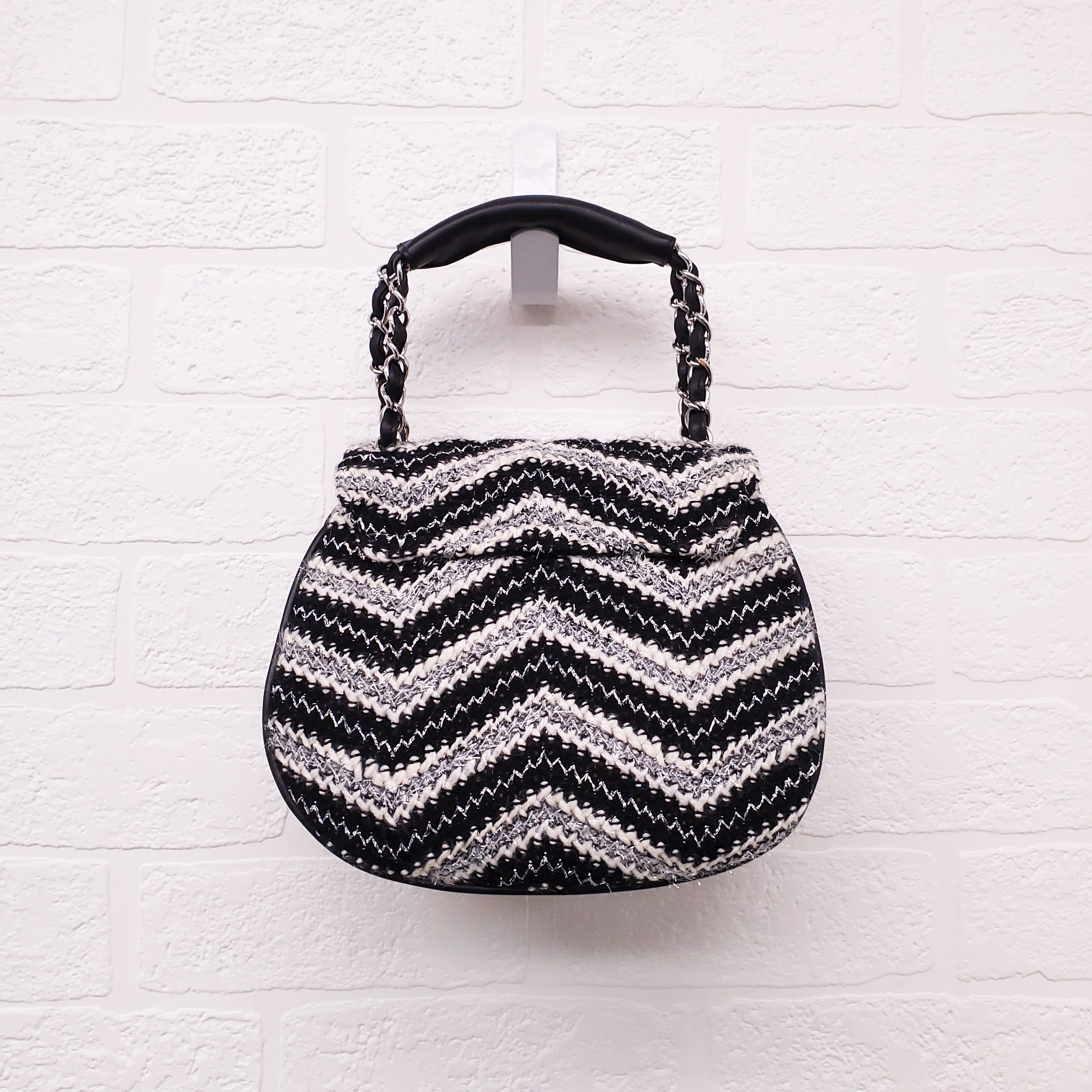 CHANEL TWEED CHEVRON TOP HANDLE FLAP BAG