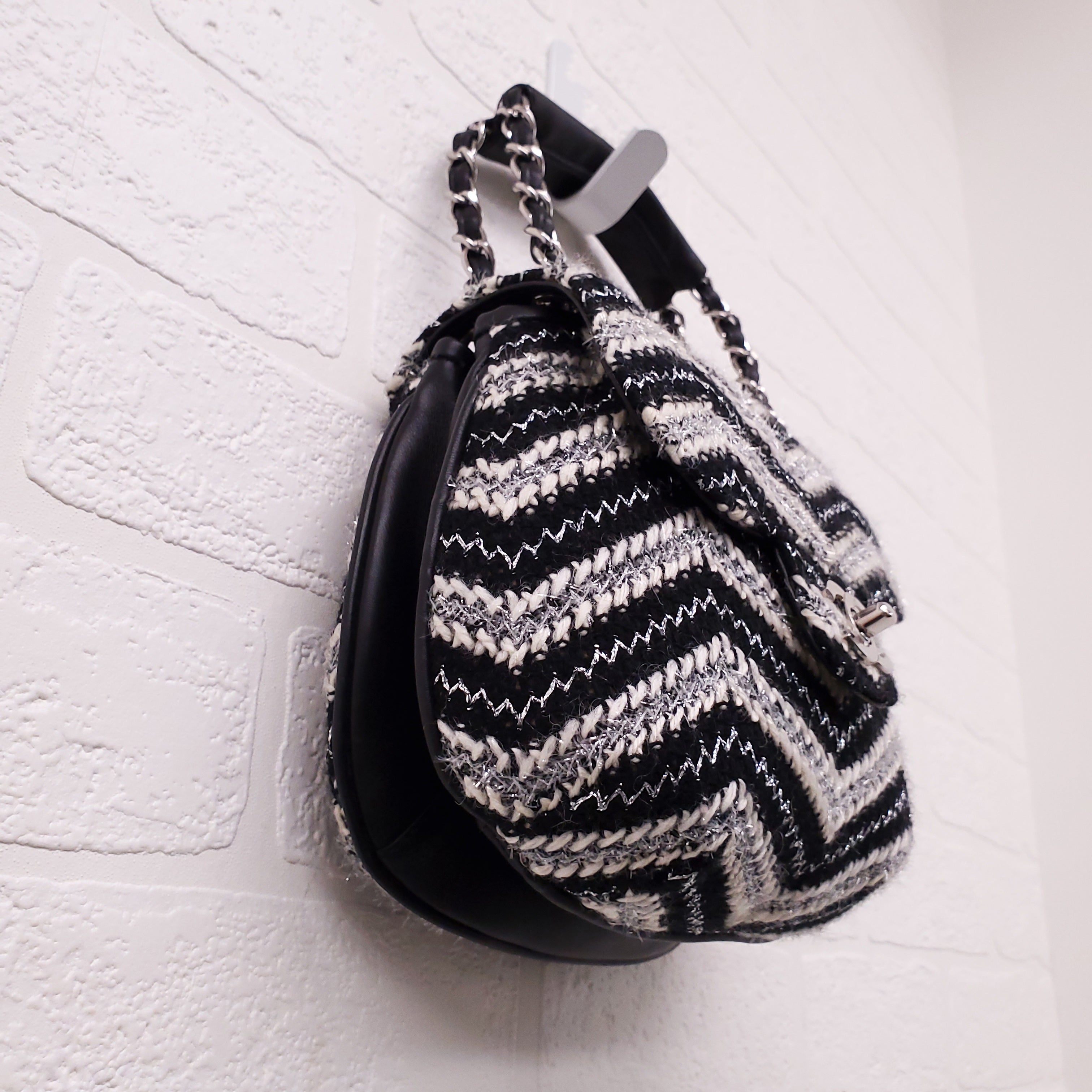CHANEL TWEED CHEVRON TOP HANDLE FLAP BAG