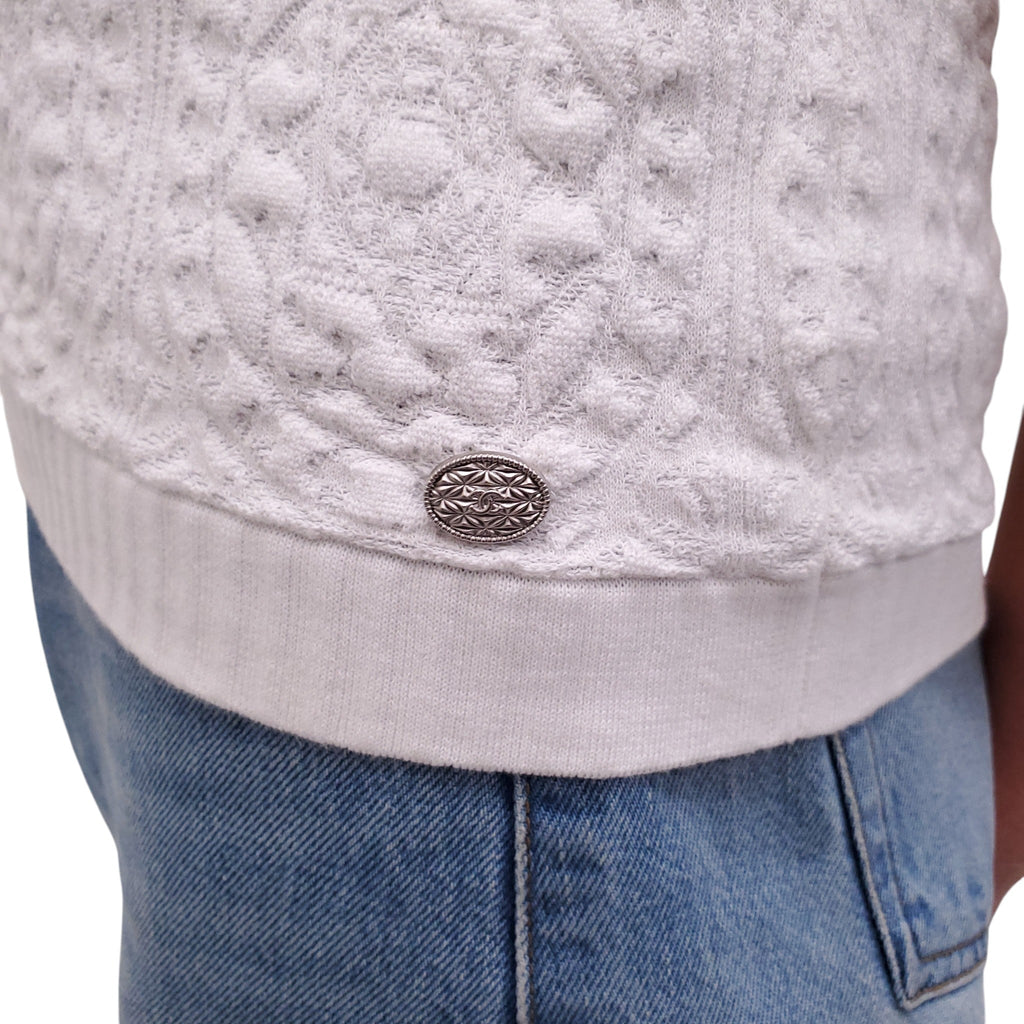 CHANEL WHITE EMBOSSED PATTERNED T-SHIRT - SIZE 36