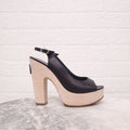 CHANEL WOOD LOGO HEELS - SIZE 38