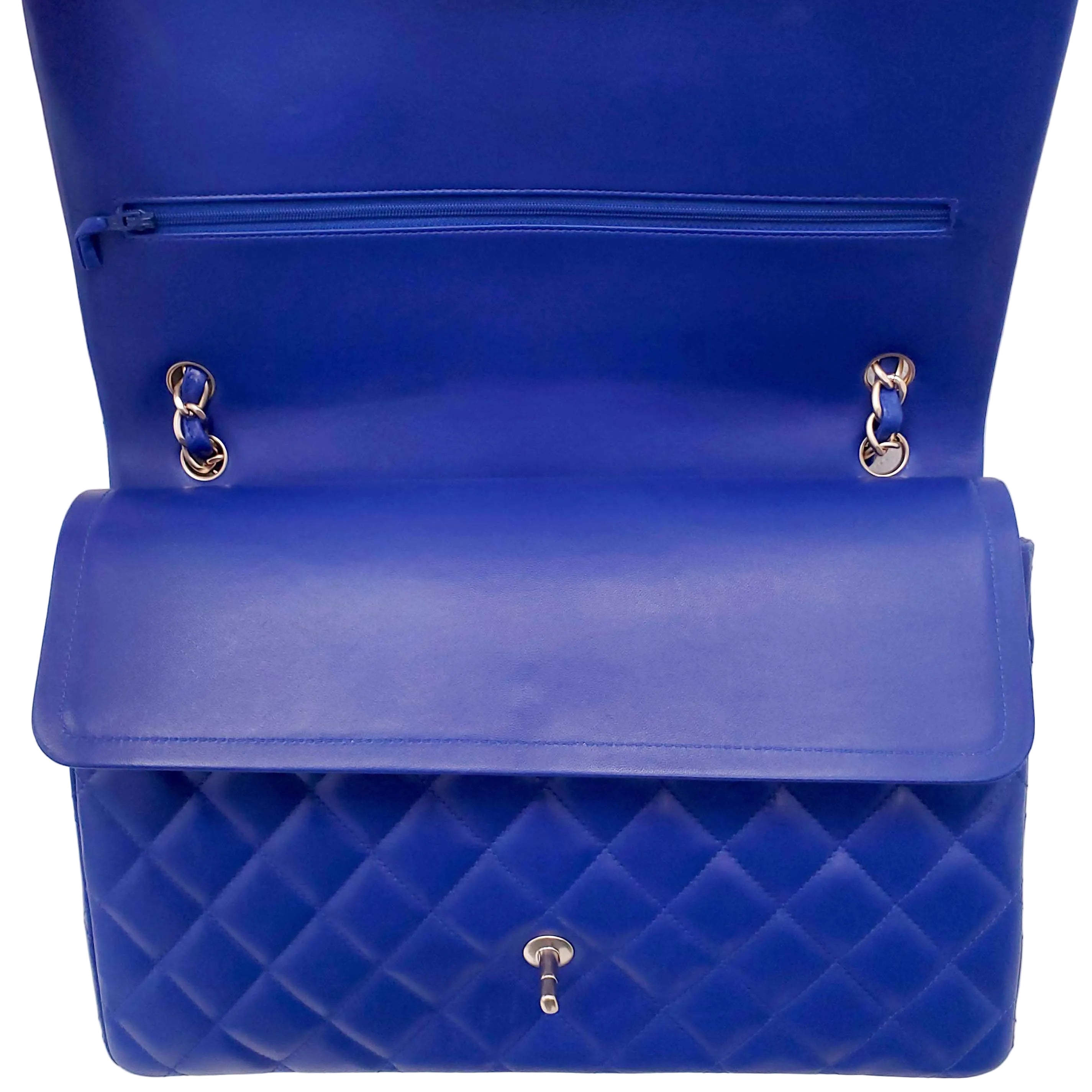 CHANEL ROYAL BLUE JUMBO QUILTED LAMBSKIN DOUBLE FLAP BAG