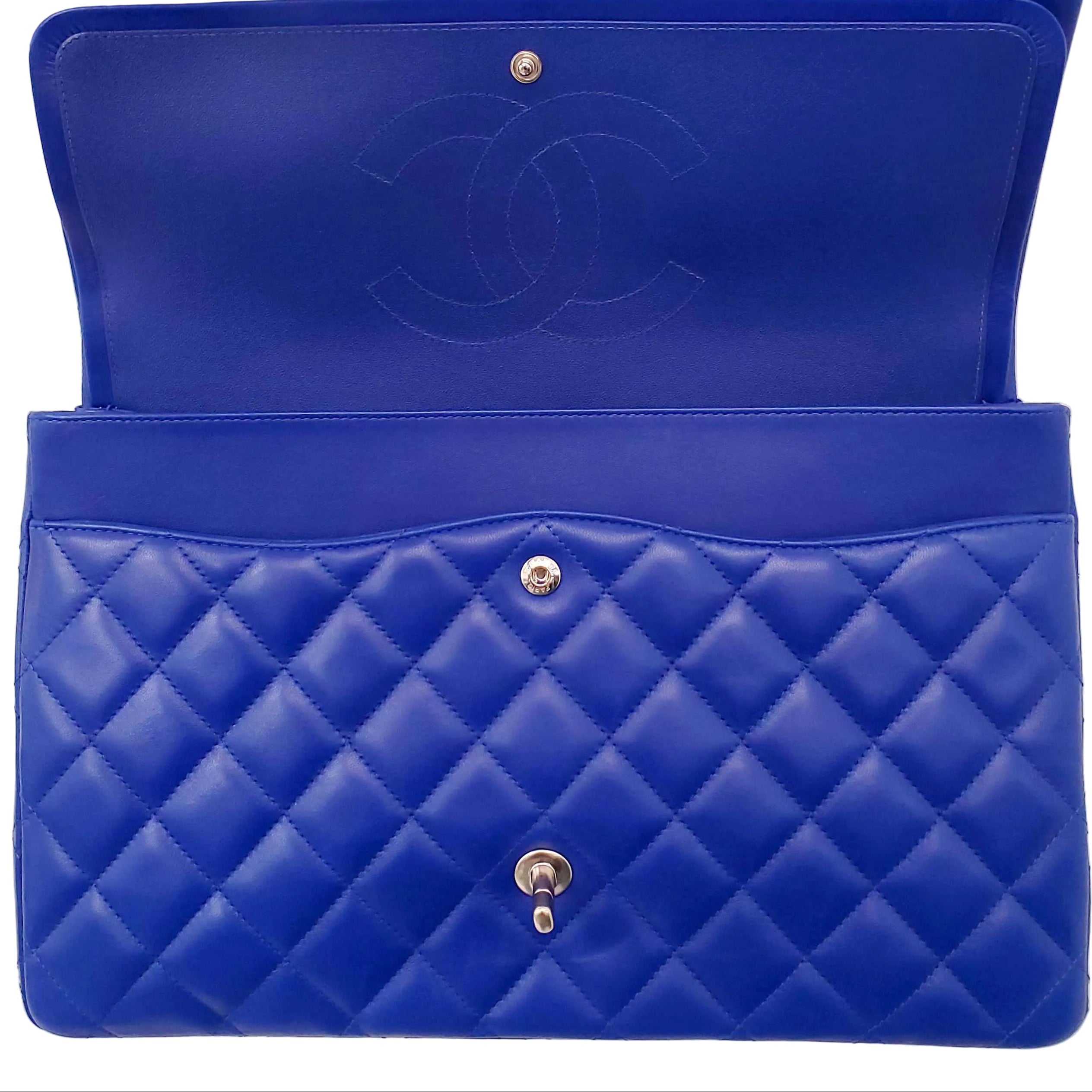 CHANEL ROYAL BLUE JUMBO QUILTED LAMBSKIN DOUBLE FLAP BAG