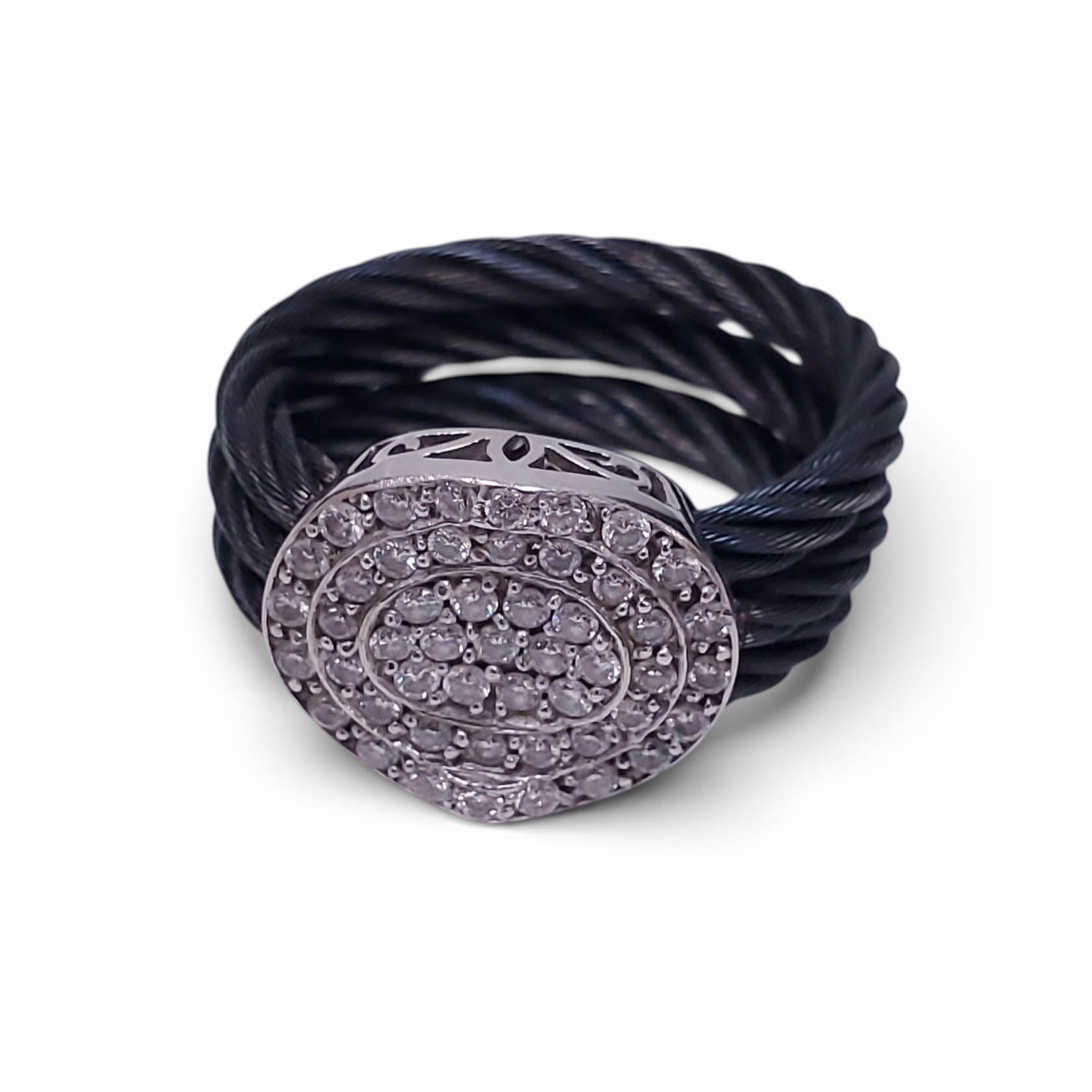 CHARRIOL BLACK ROPE DIAMOND RING - SIZE 6.25