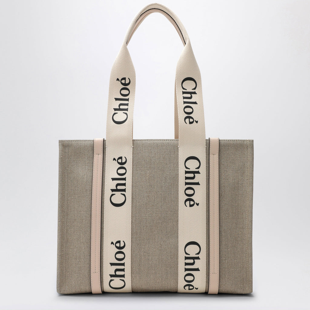 Chloe Medium Woody Tote Bag In Beige Canvas Women