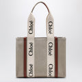 Chloe Woody Medium Bag In Beige Canvas Women