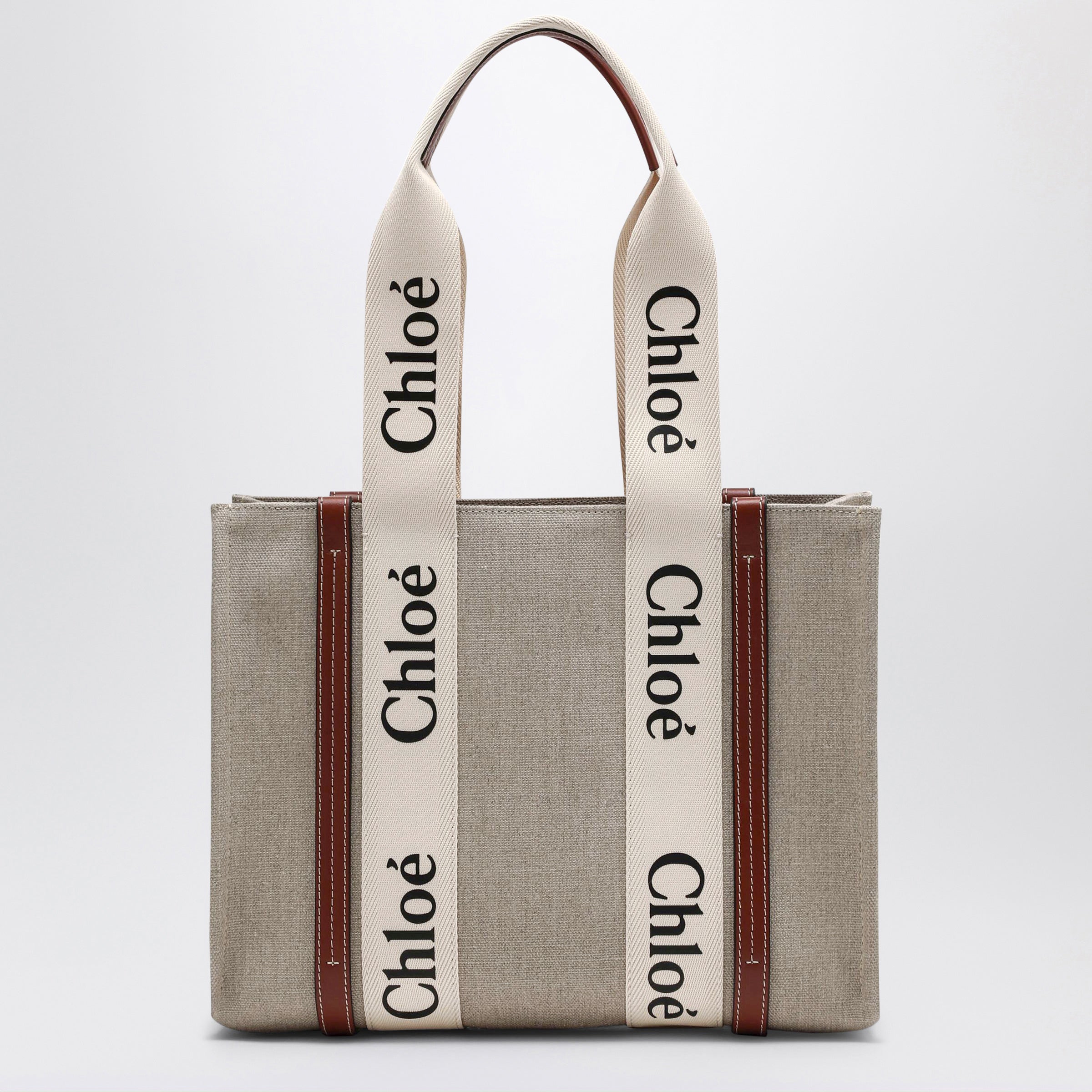 Chloe Woody Medium Bag In Beige Canvas Women