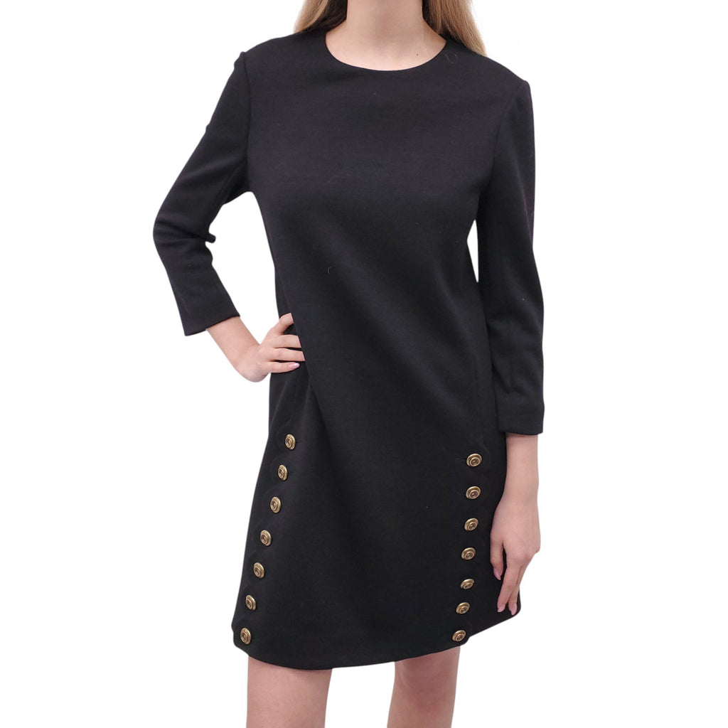 CHLOÉ BLACK DRESS WITH SCALLOPED DETAILS AND LOGO BUTTONS - SIZE 38