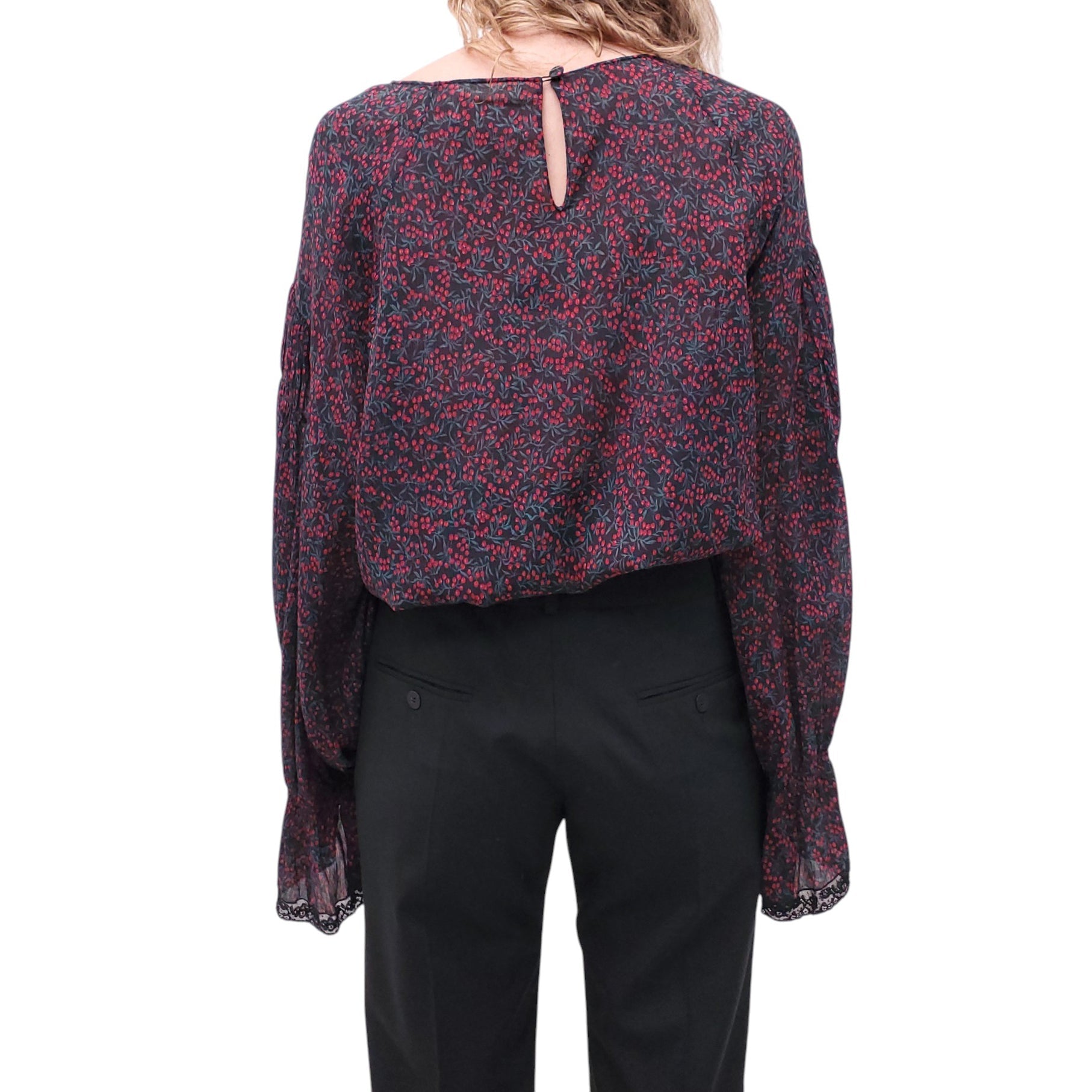 CHLOÉ CHERRY PRINT PLEATED BLOUSE - SIZE 38