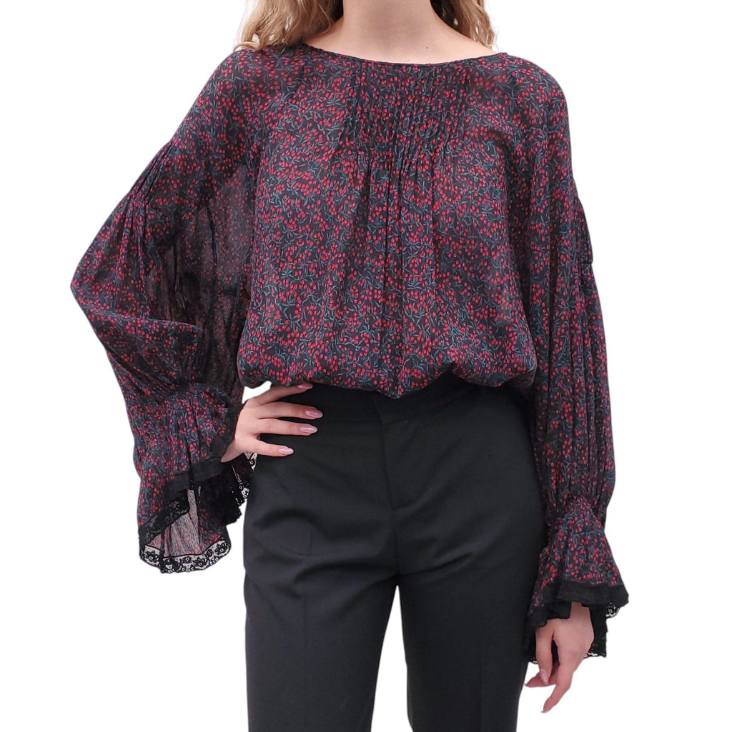 CHLOÉ CHERRY PRINT PLEATED BLOUSE - SIZE 38