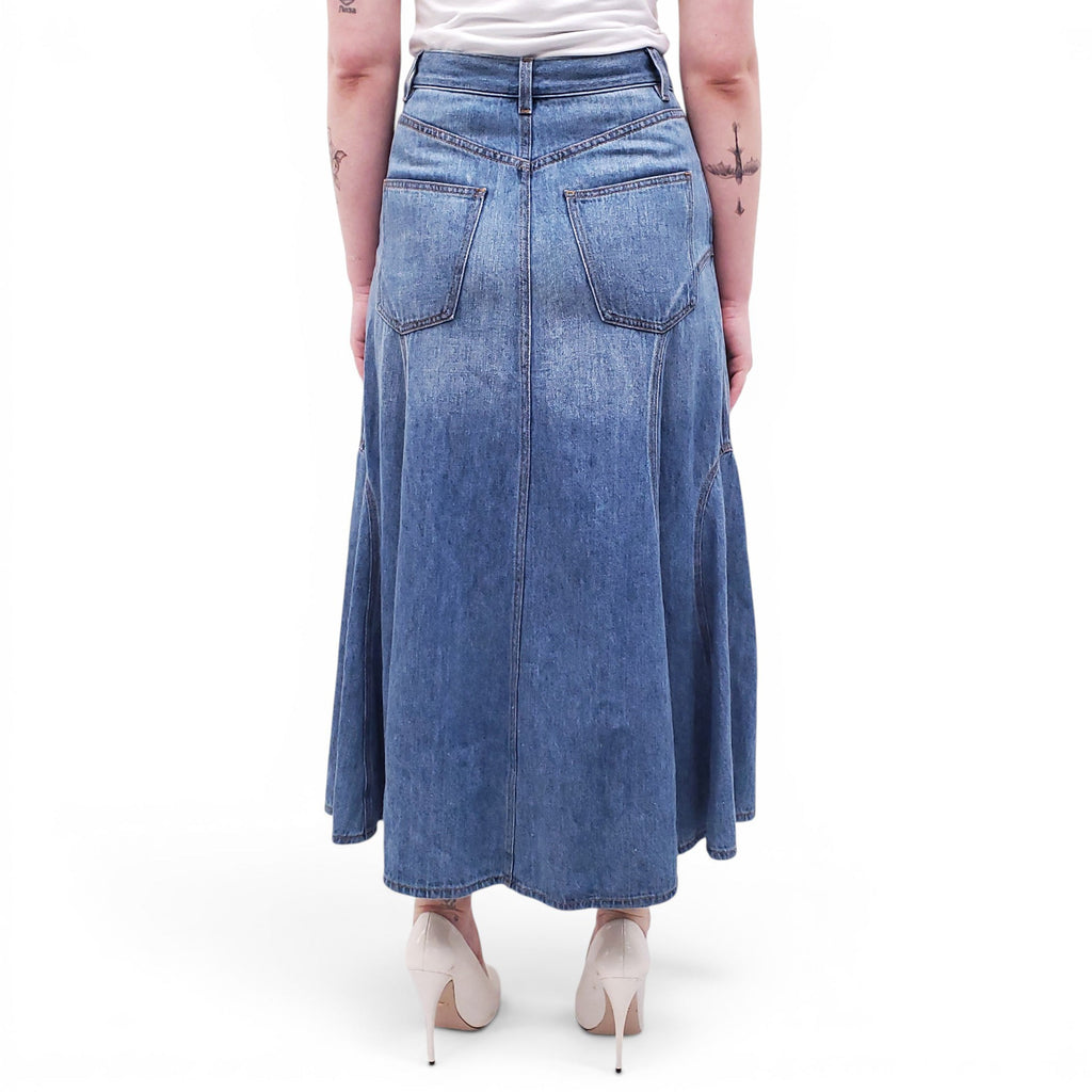 CHLOÉ EMBROIDERED DENIM MIDI SKIRT - SIZE 38