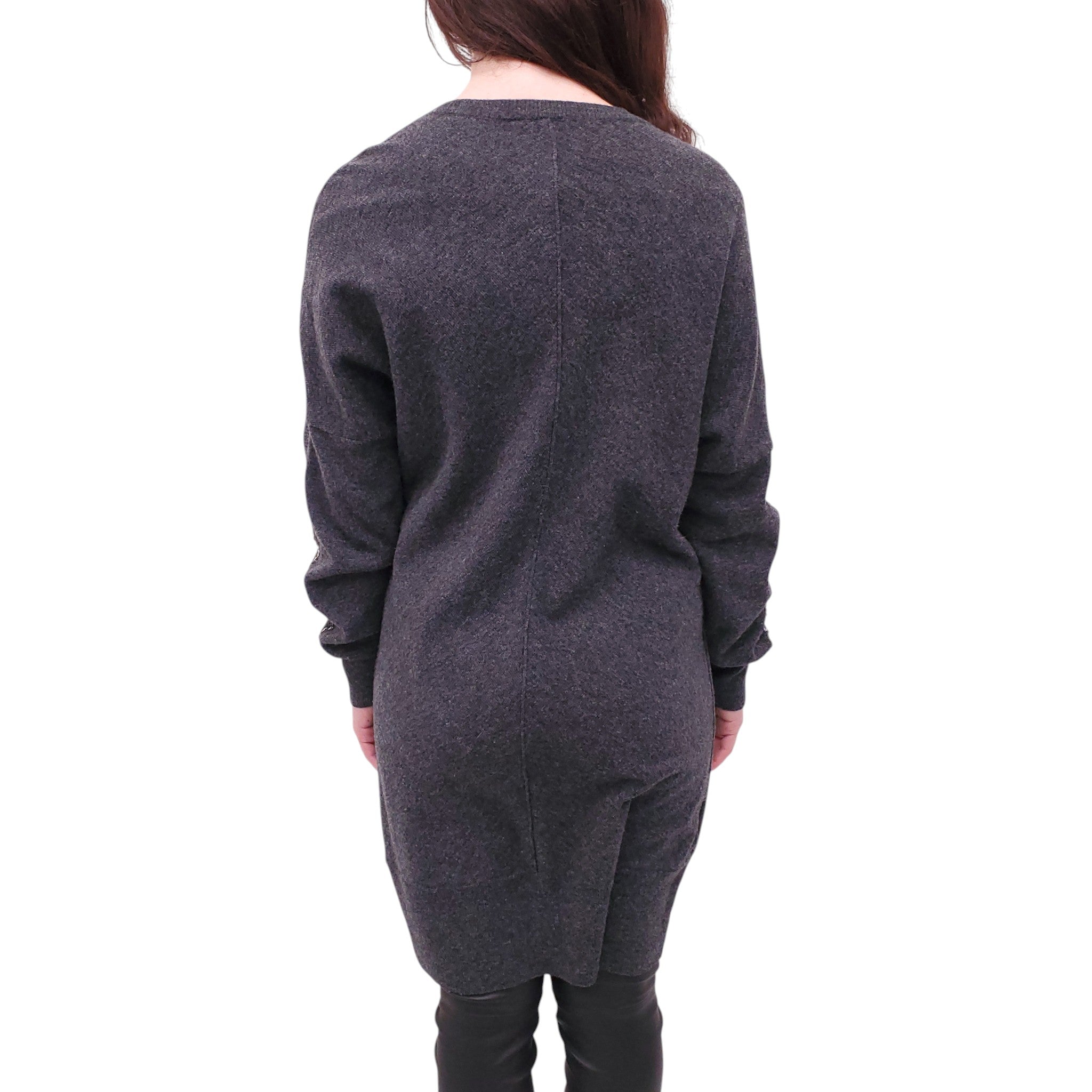 CHLOÉ GREY KNIT DRESS WITH GOLD CHAIN DETAILS - SIZE L