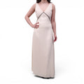 CHLOÉ PEARL BEIGE MAXI DRESS WITH BLACK STITCHING - SIZE 38