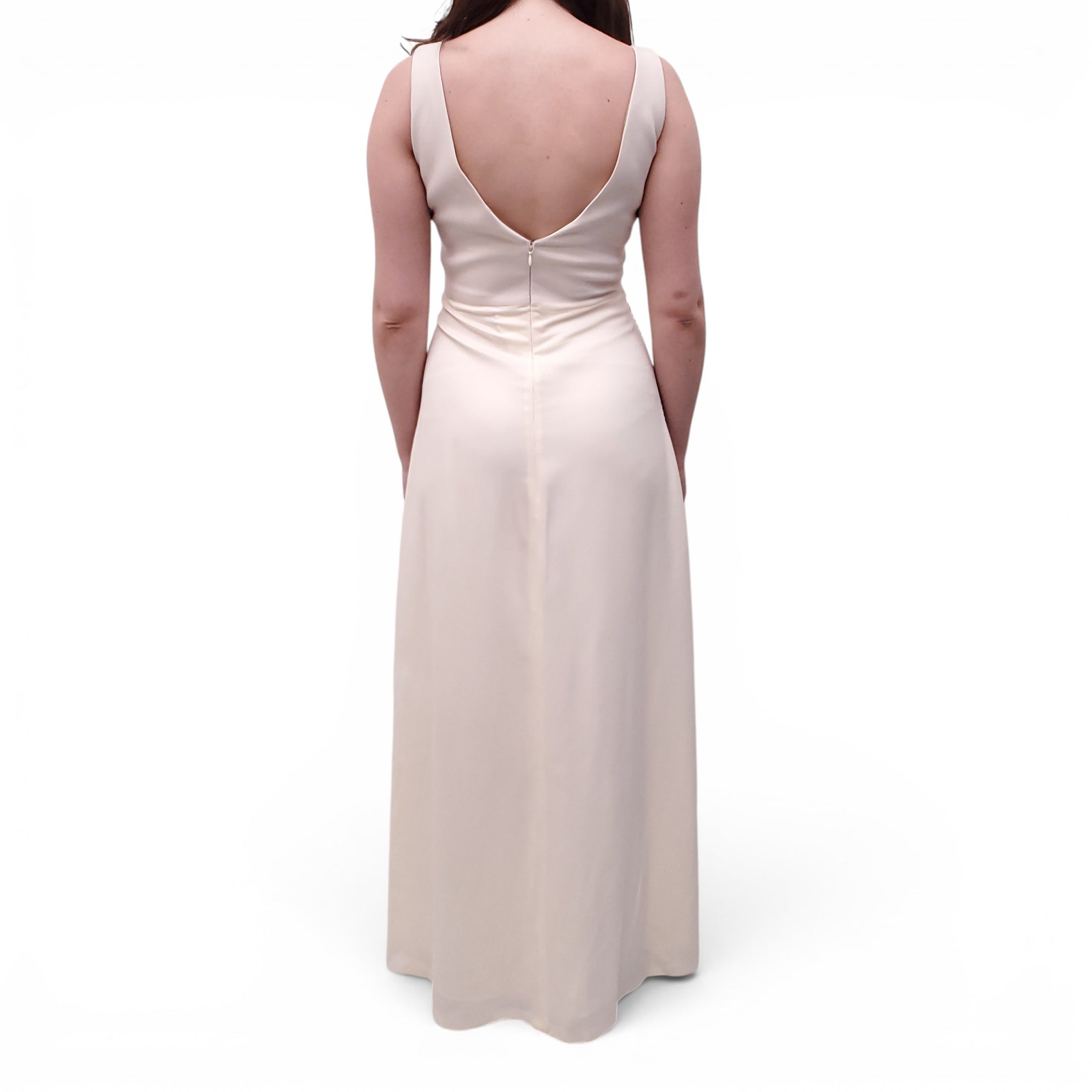 CHLOÉ PEARL BEIGE MAXI DRESS WITH BLACK STITCHING - SIZE 38