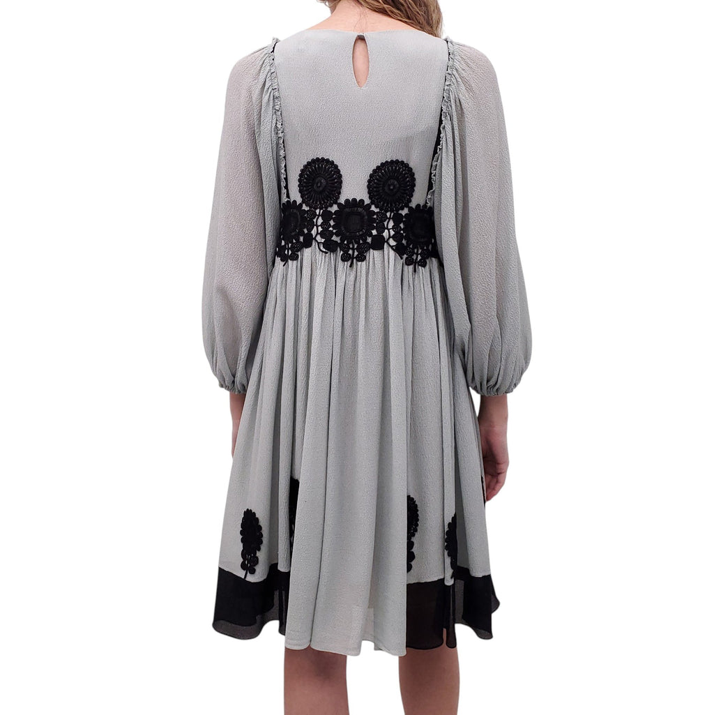 CHLOÉ SEAFOAM AND BLACK SILK MIDI DRESS - SIZE 40