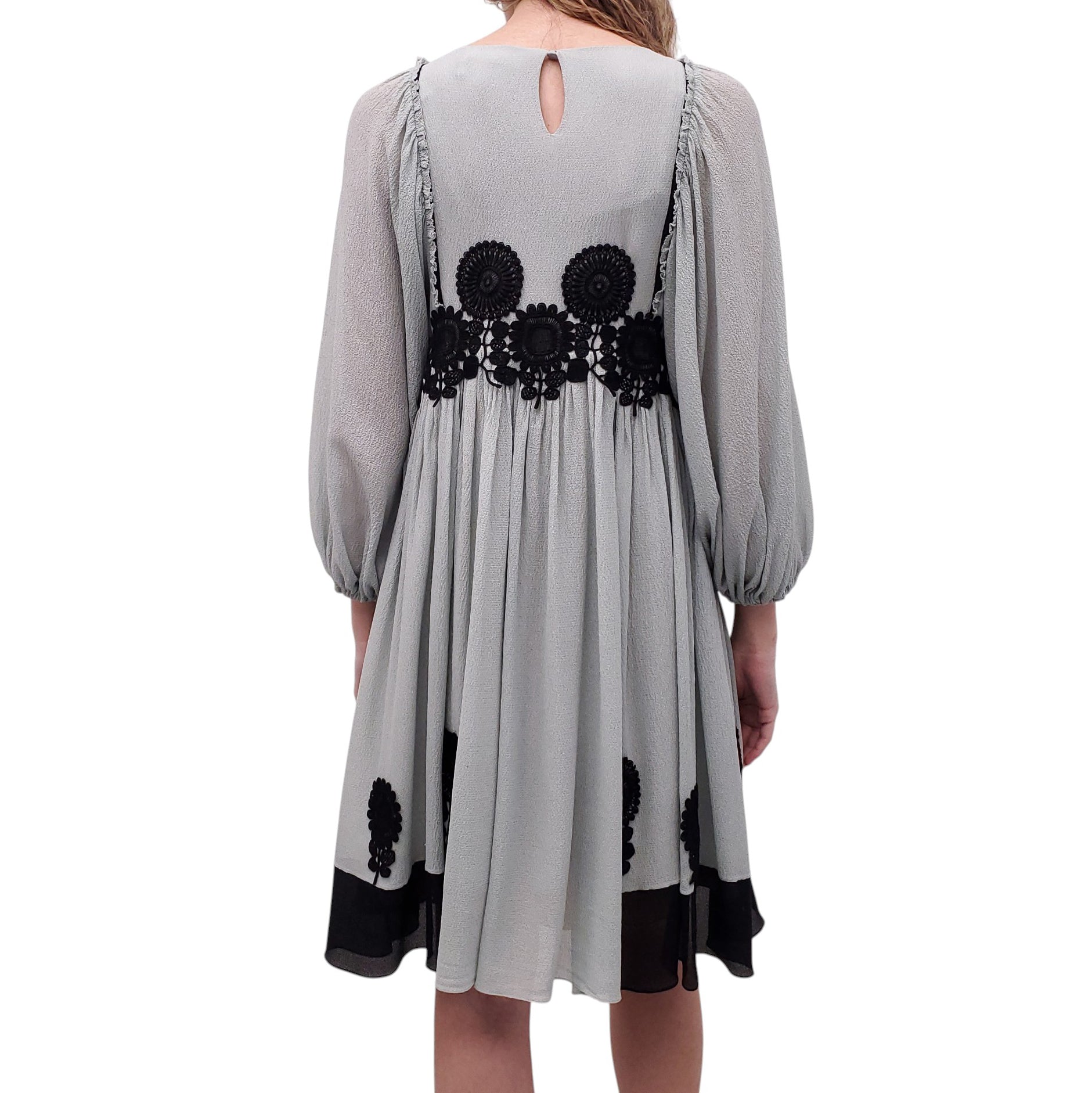 CHLOÉ SEAFOAM AND BLACK SILK MIDI DRESS - SIZE 40