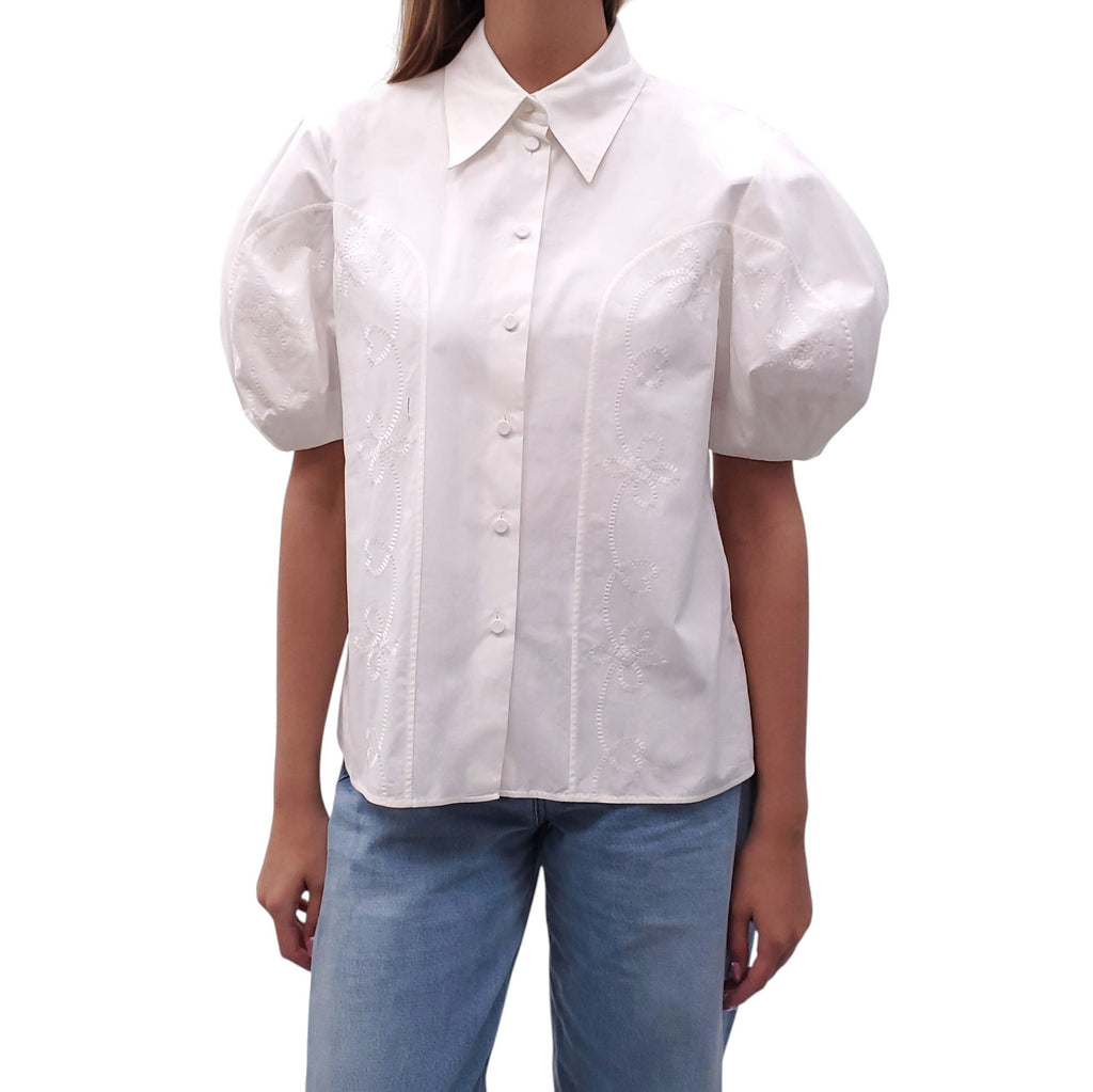 CHLOÉ WHITE EMBROIDERED POPLIN BLOUSE - SIZE 38