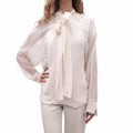 CHLOÉ WHITE SHEER GAUZE BLOUSE WITH TIE DETAIL - SIZE 40