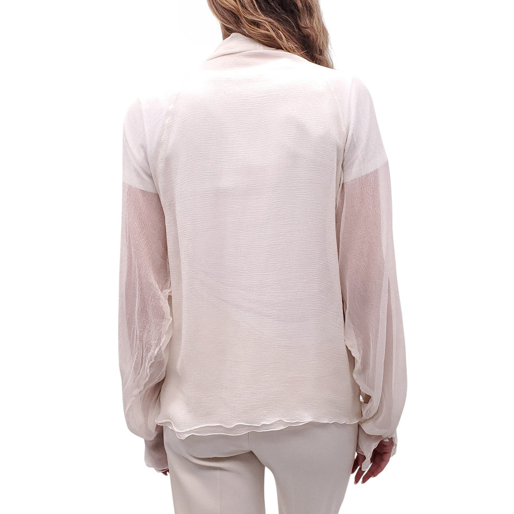 CHLOÉ WHITE SHEER GAUZE BLOUSE WITH TIE DETAIL - SIZE 40