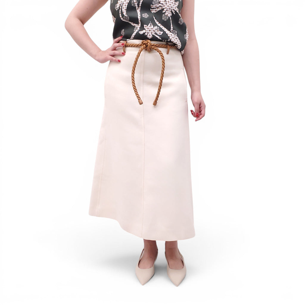 CHLOÉ WHITE SKIRT WITH LEATHER BRAIDED BELT - SIZE 40