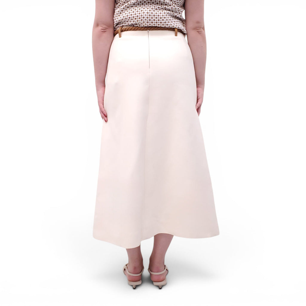 CHLOÉ WHITE SKIRT WITH LEATHER BRAIDED BELT - SIZE 40