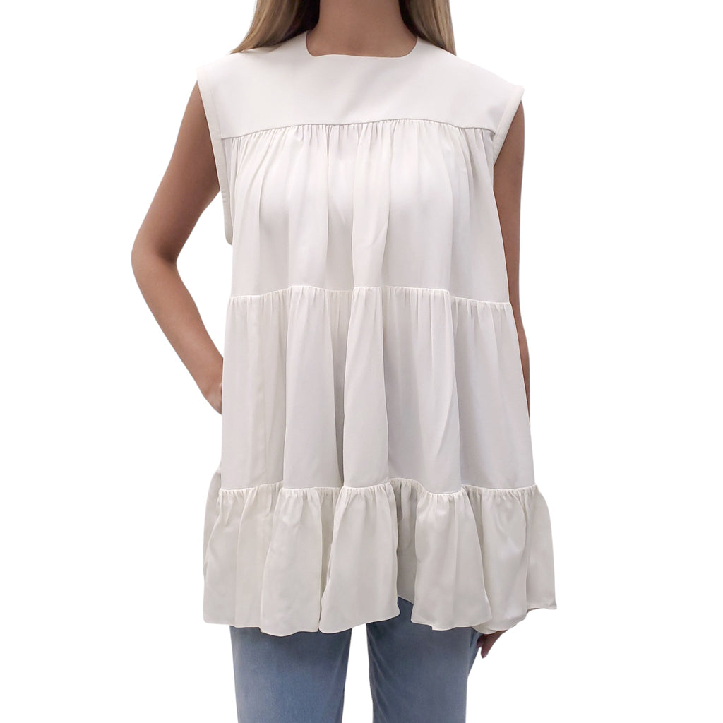 CHLOÉ PORCELAIN GREEN OVERSIZED TIERED BLOUSE - SIZE 36