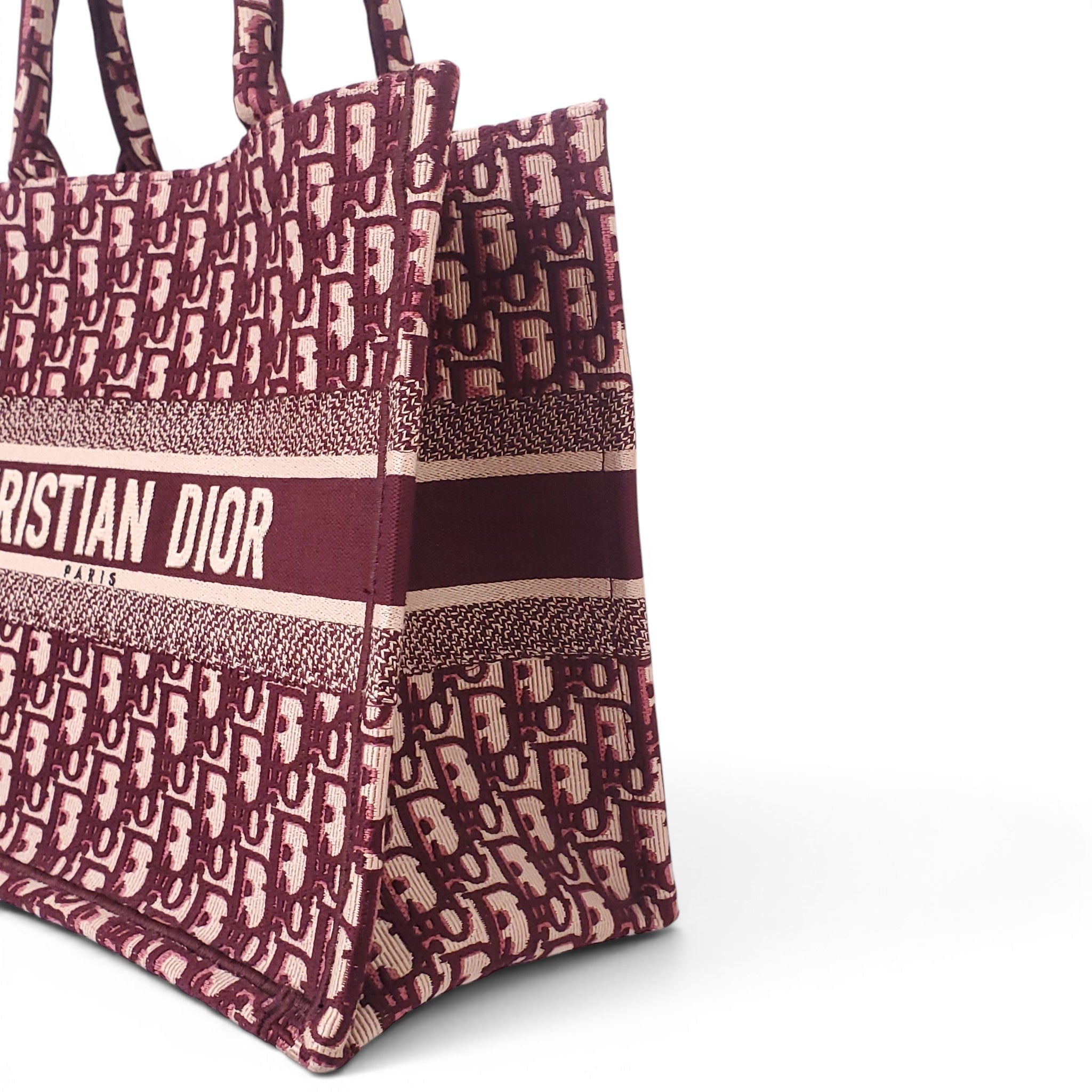 CHRISTIAN DIOR BURGUNDY LOGO BOOK TOTE BAG