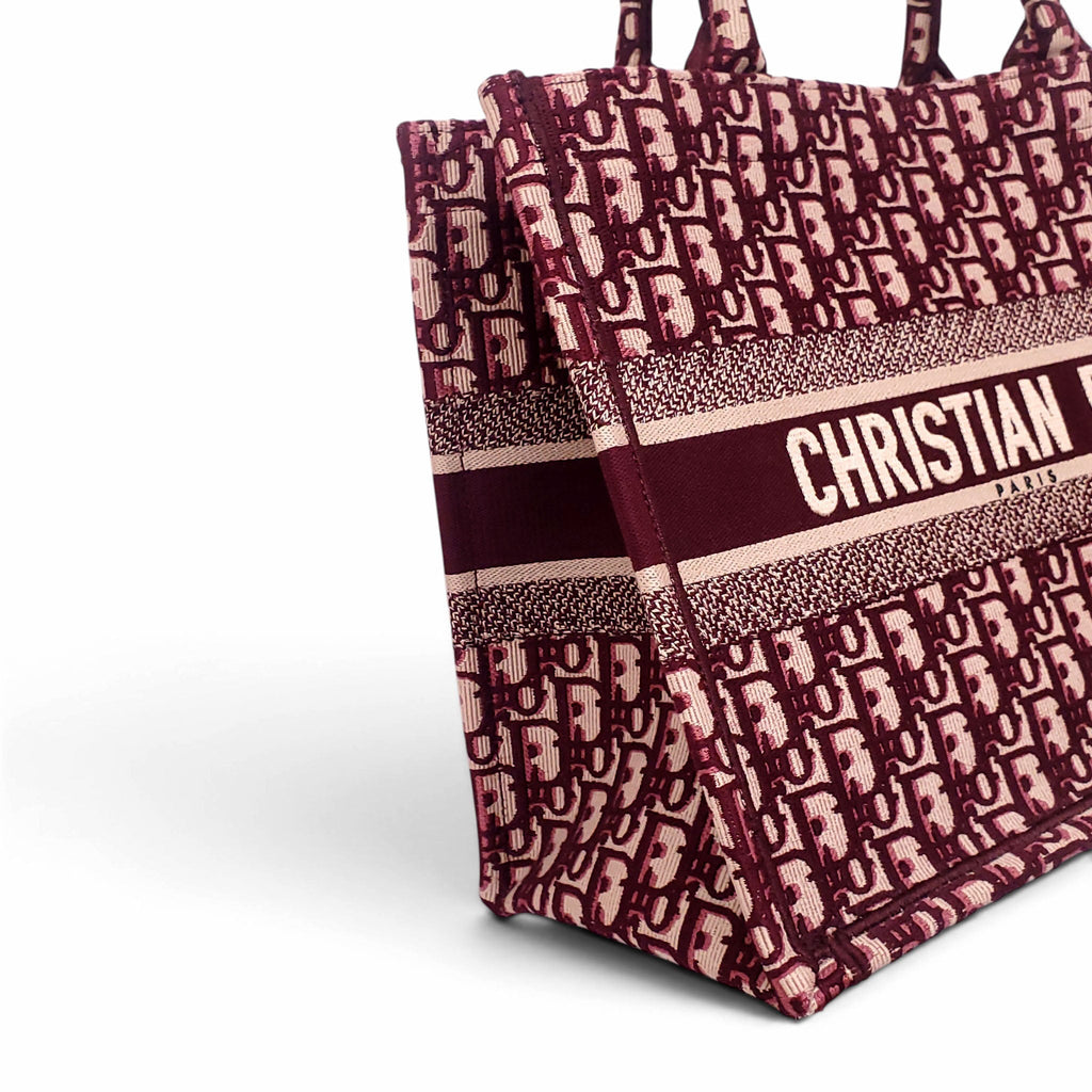 CHRISTIAN DIOR BURGUNDY LOGO BOOK TOTE BAG
