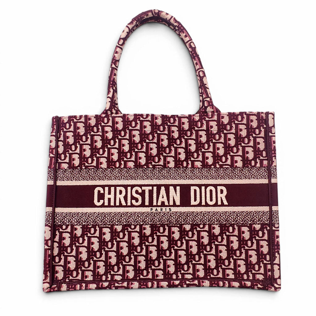 CHRISTIAN DIOR BURGUNDY LOGO BOOK TOTE BAG
