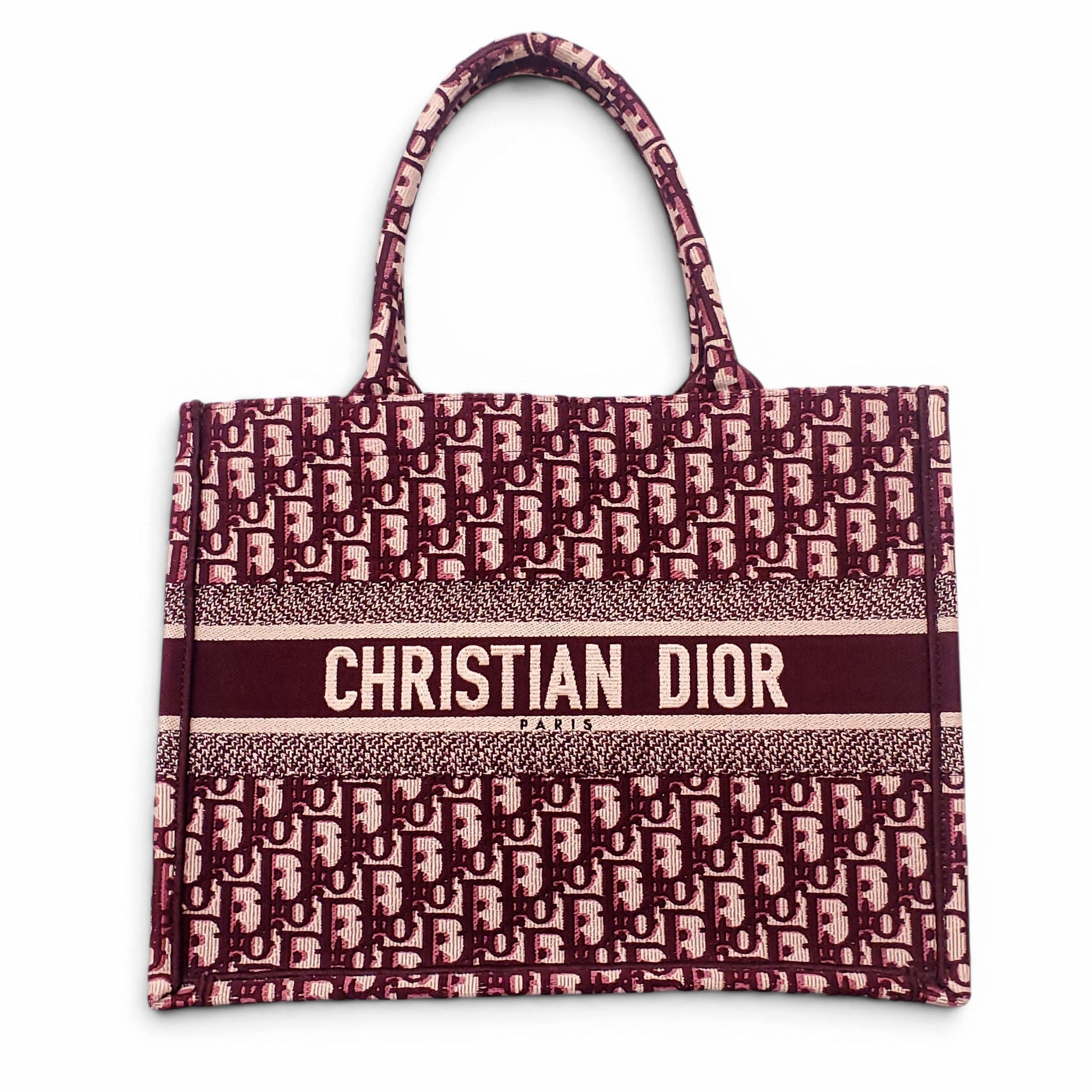 CHRISTIAN DIOR BURGUNDY LOGO BOOK TOTE BAG