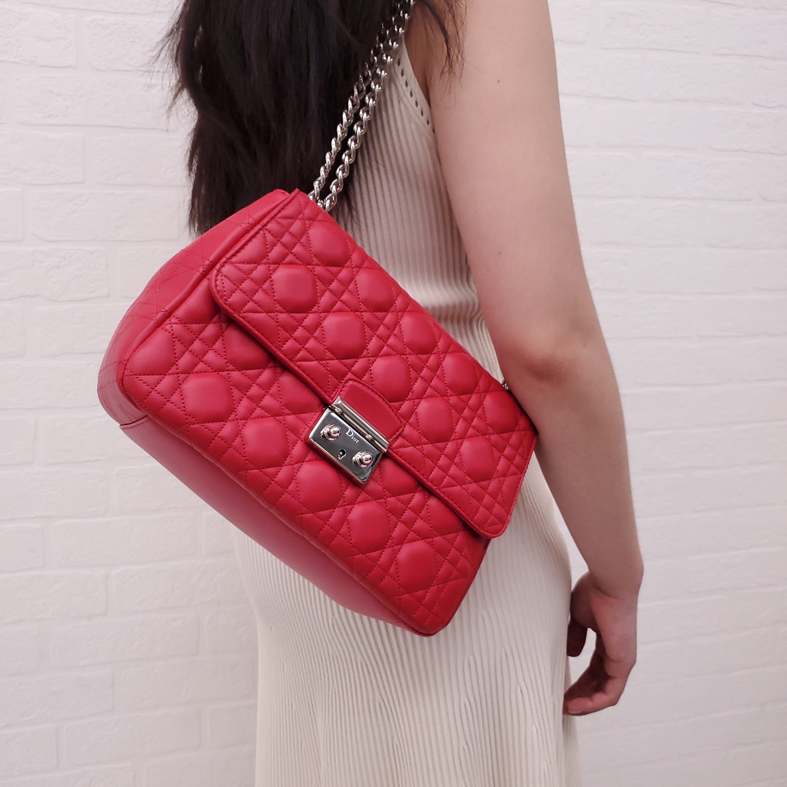 CHRISTIAN DIOR PINK LEATHER CANNAGE MEDIUM 'MISS DIOR' SHOULDER BAG