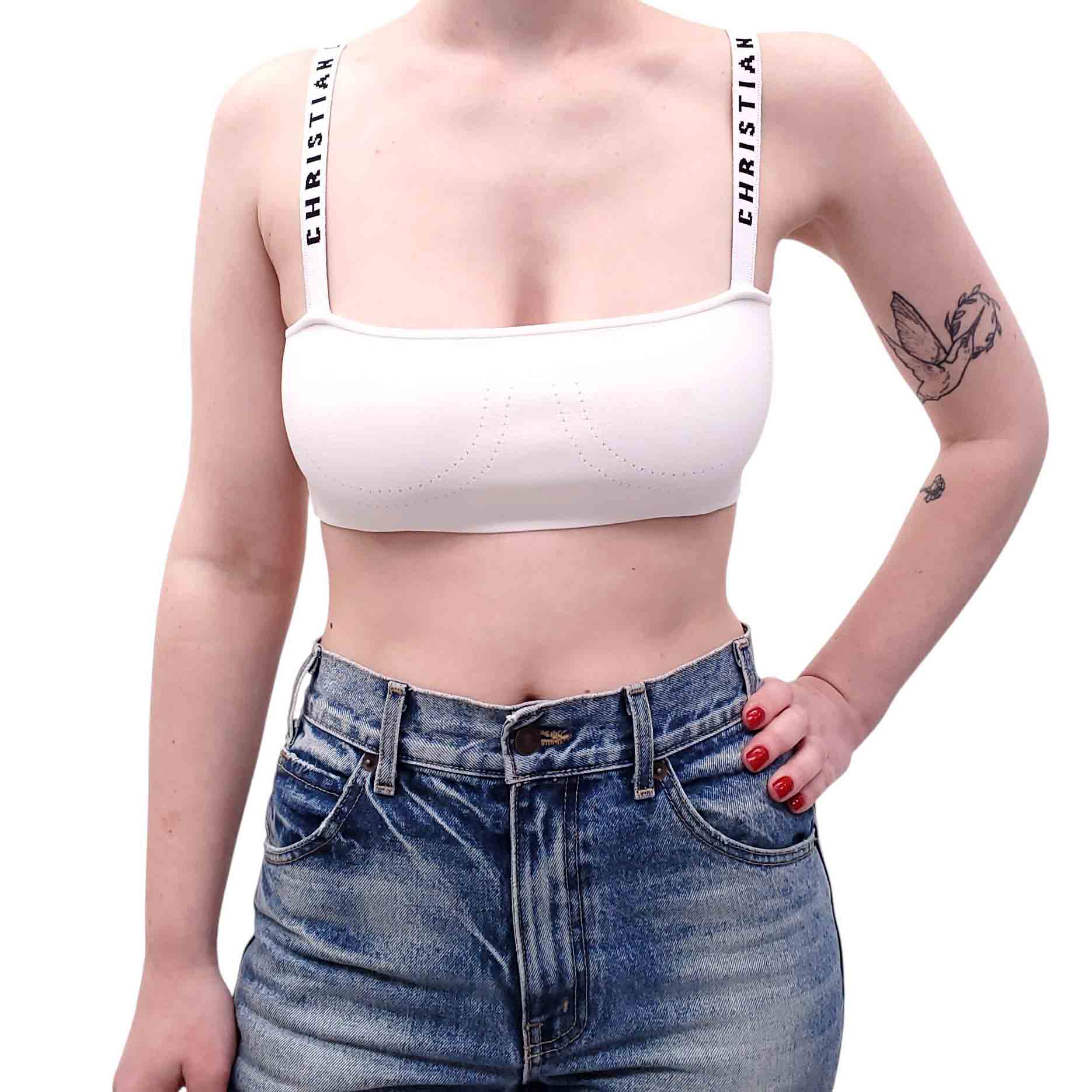 CHRISTIAN DIOR WHITE 'J'ADIOR' LOGO BRALETTE - SIZE S