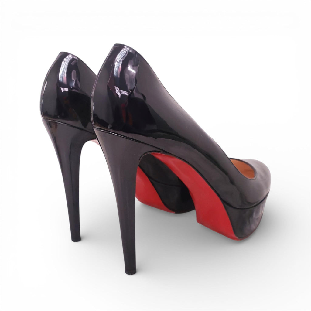 CHRISTIAN LOUBOUTIN BLACK PATENT PLATFORM HEELS - SIZE 40